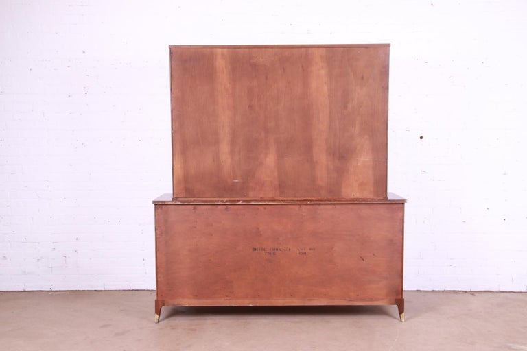 White Furniture Mid-Century Modern Sculpted Walnut Breakfront Bookcase Cabinet For Sale 9