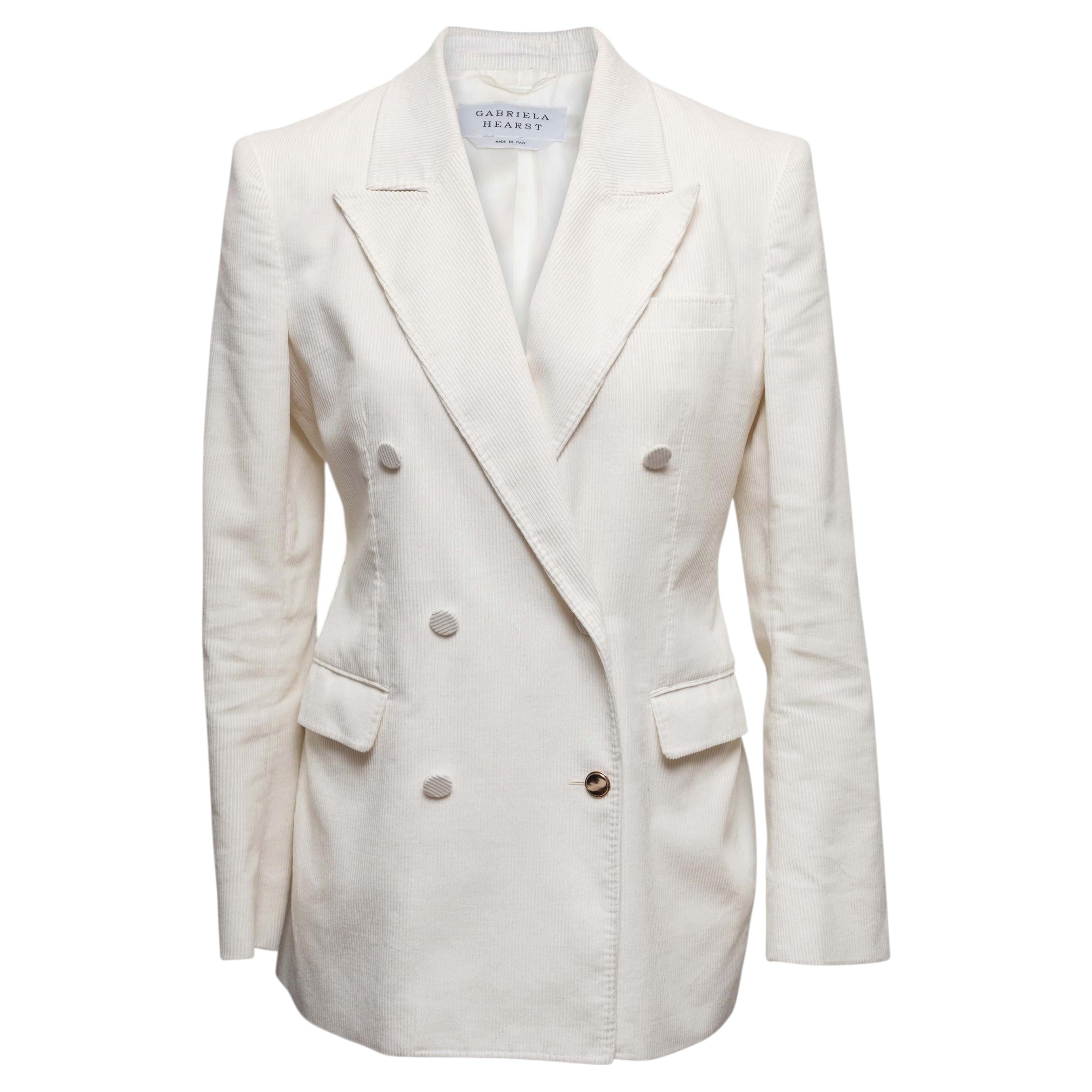 White Gabriela Hearst Double-Breasted Corduroy Blazer