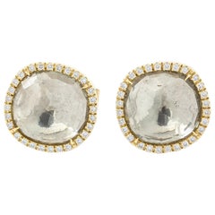 White Gemstones Facet Diamond Yellow Gold Earrings