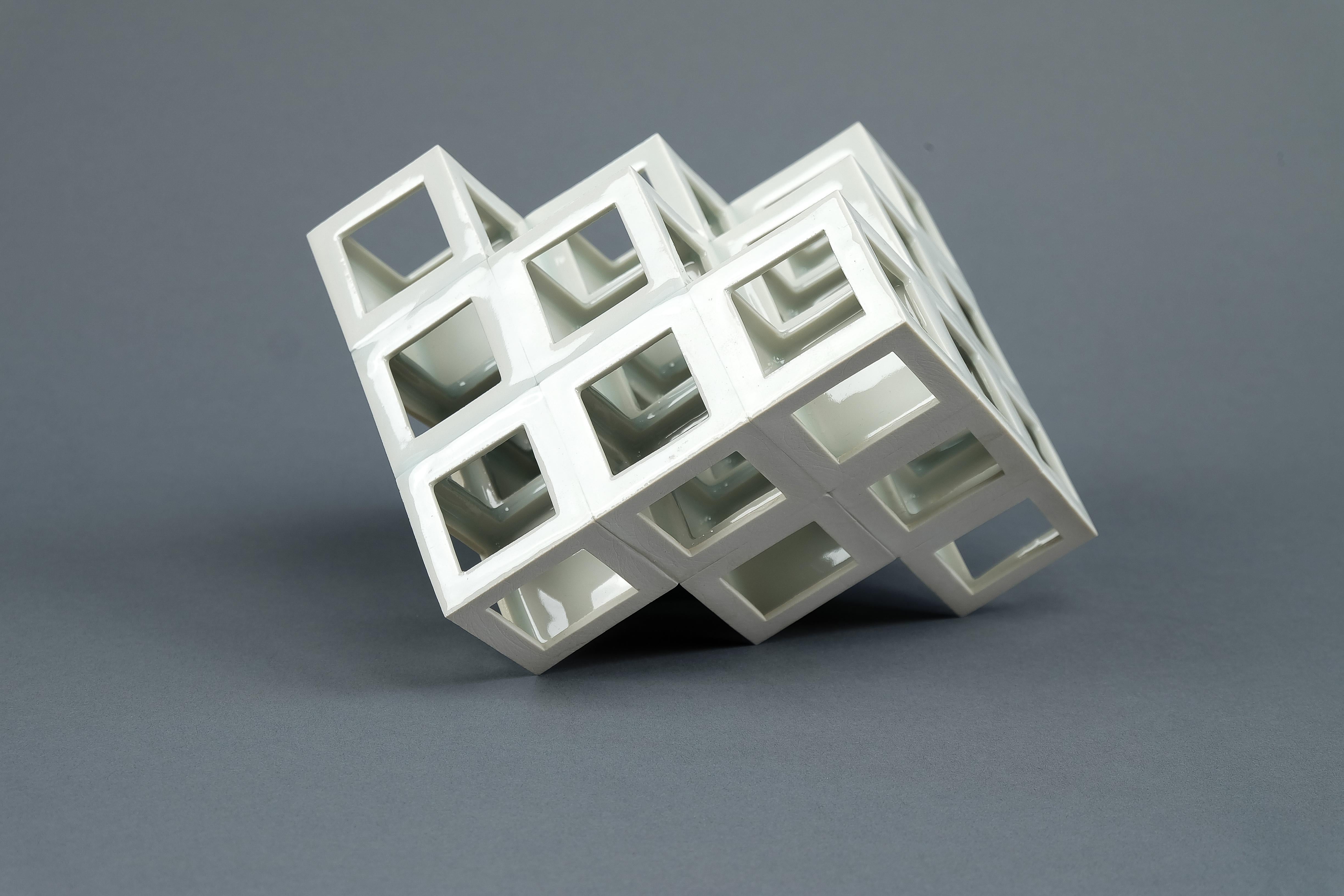 Minimalist White Geometrical Minimal Porcelain Sculpture For Sale
