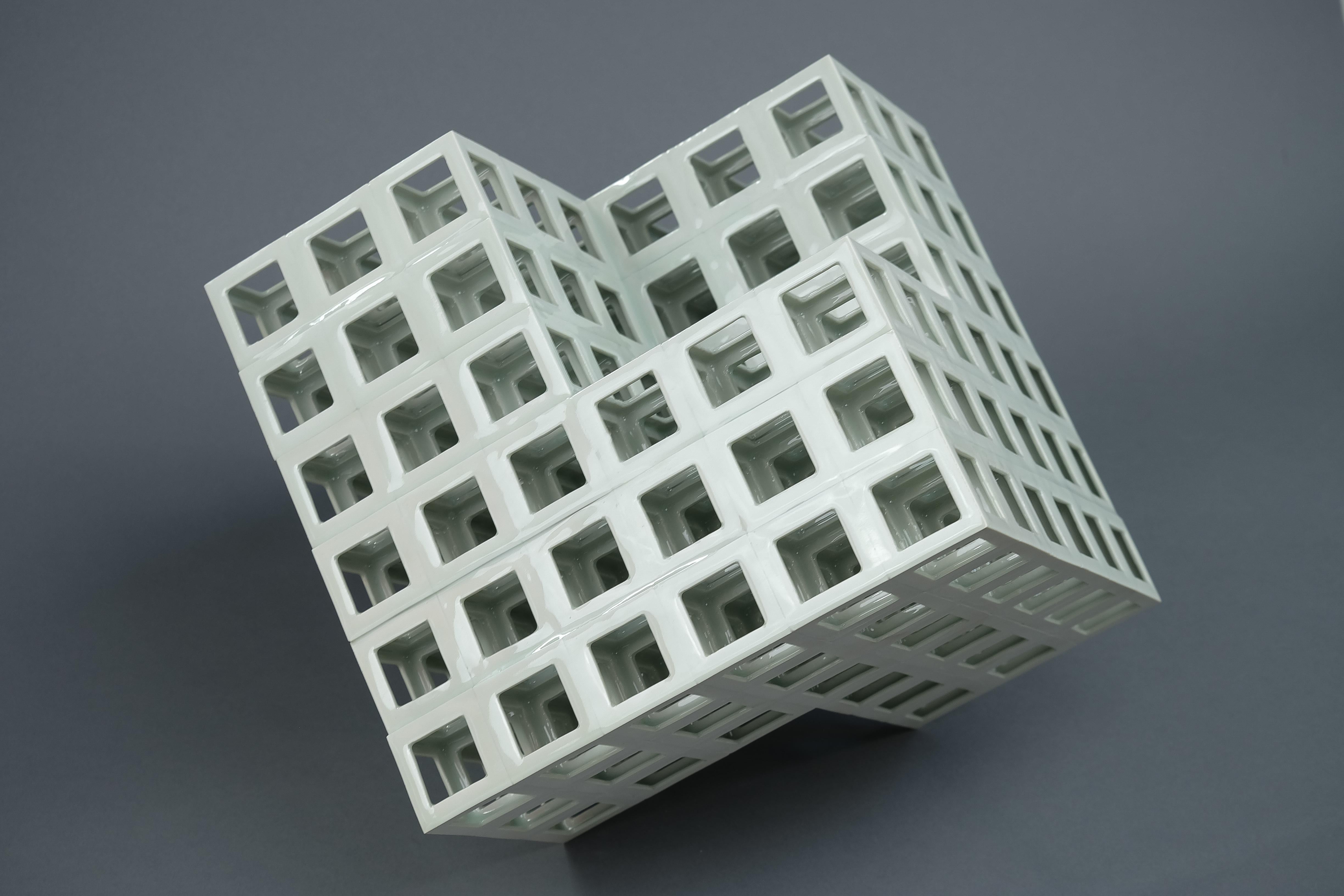 Minimalist White Minimal Geometric Shape Sculpture in Porcelain For Sale