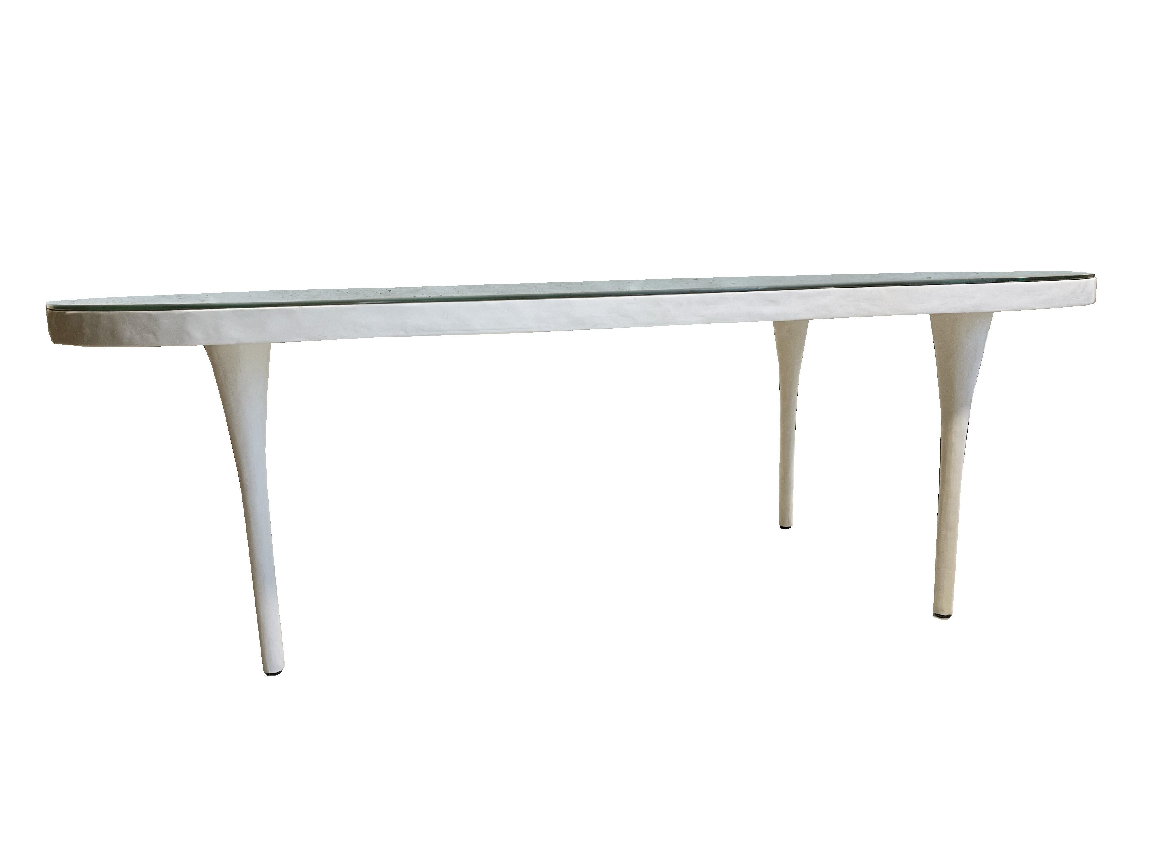Contemporary White Gesso Coffee Table with Mirror Top For Sale