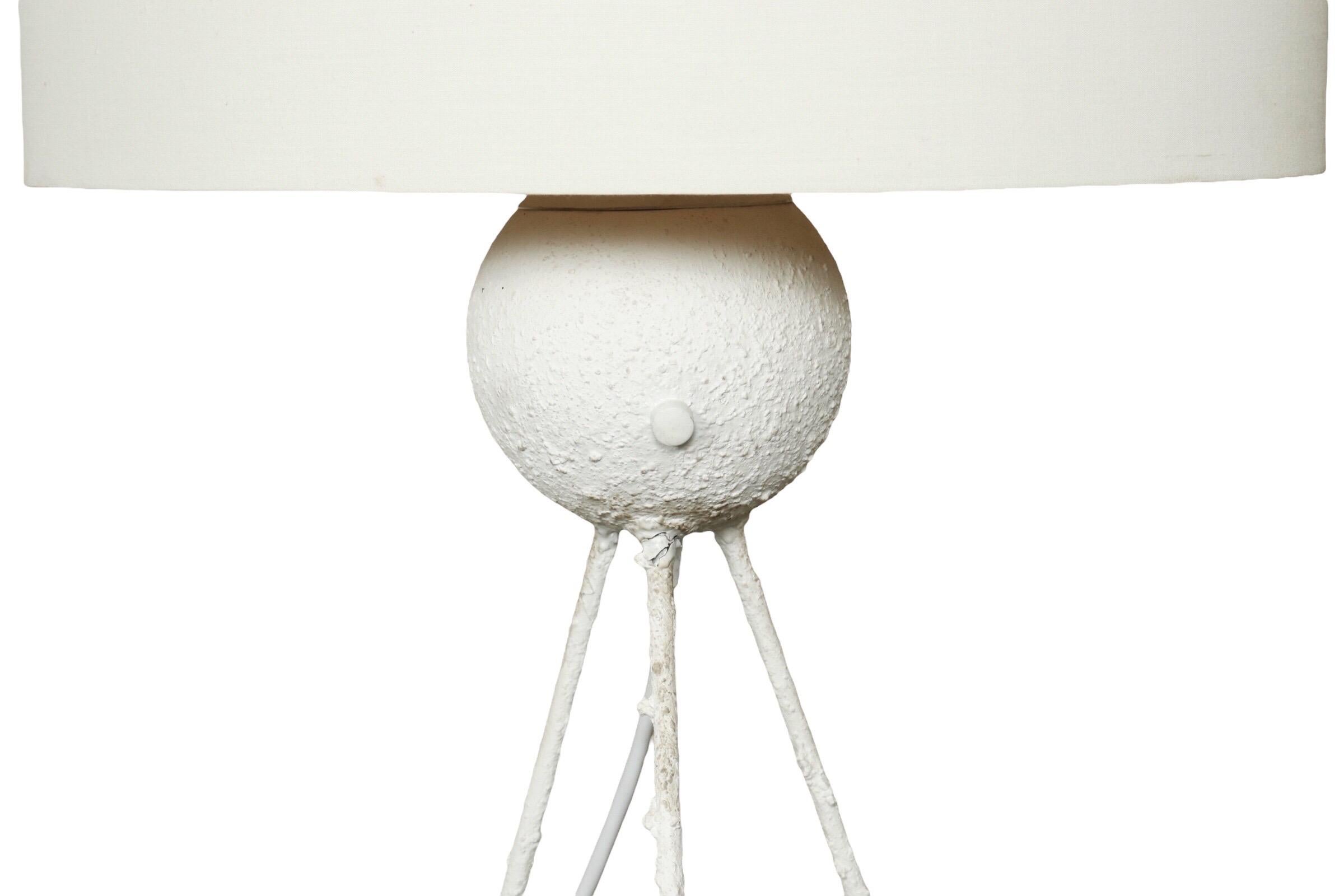American White Gesso Floor Lamp with Shade For Sale