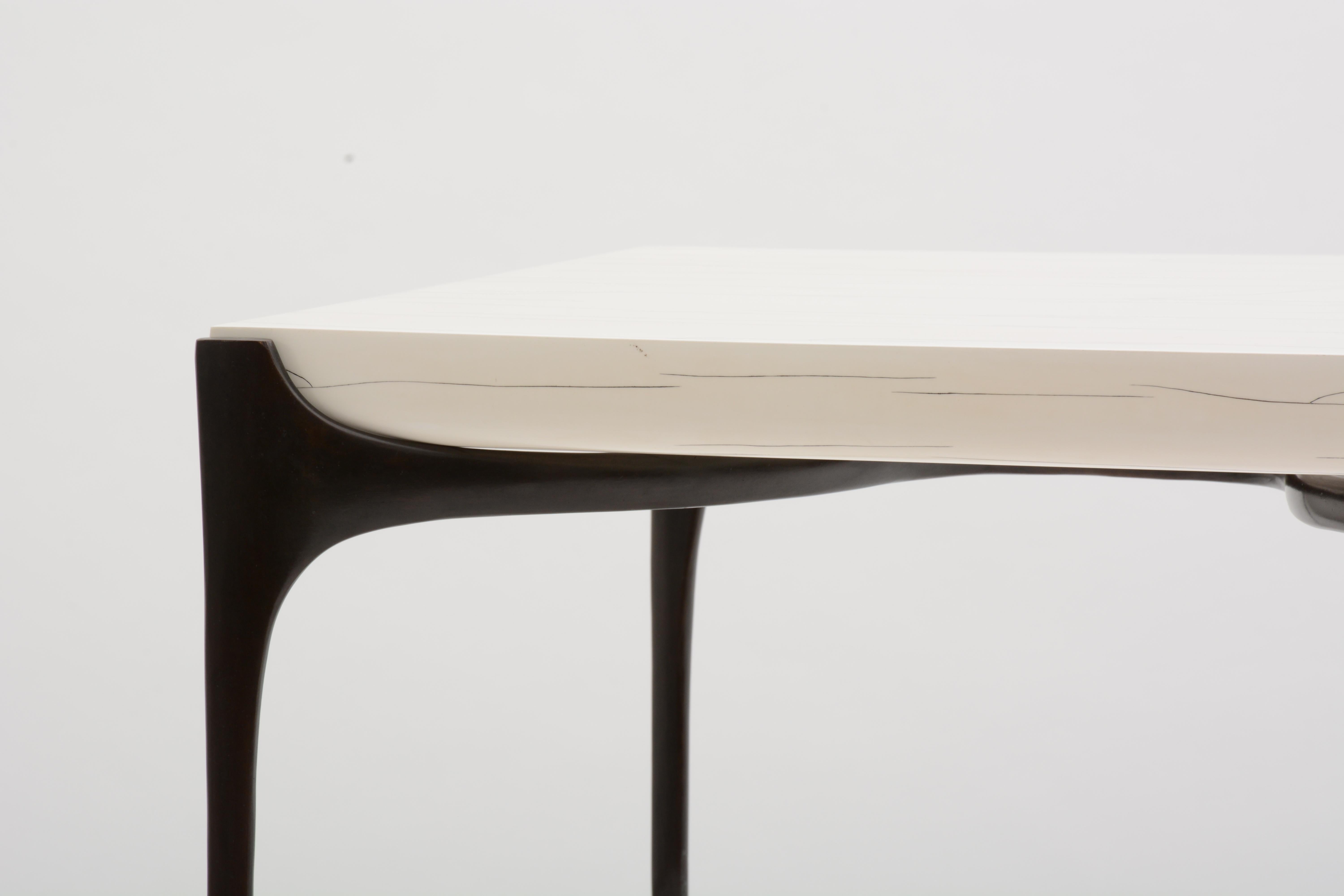 White Gesso Nella Side Table with Dark Bronze Base by Elan Atelier 6