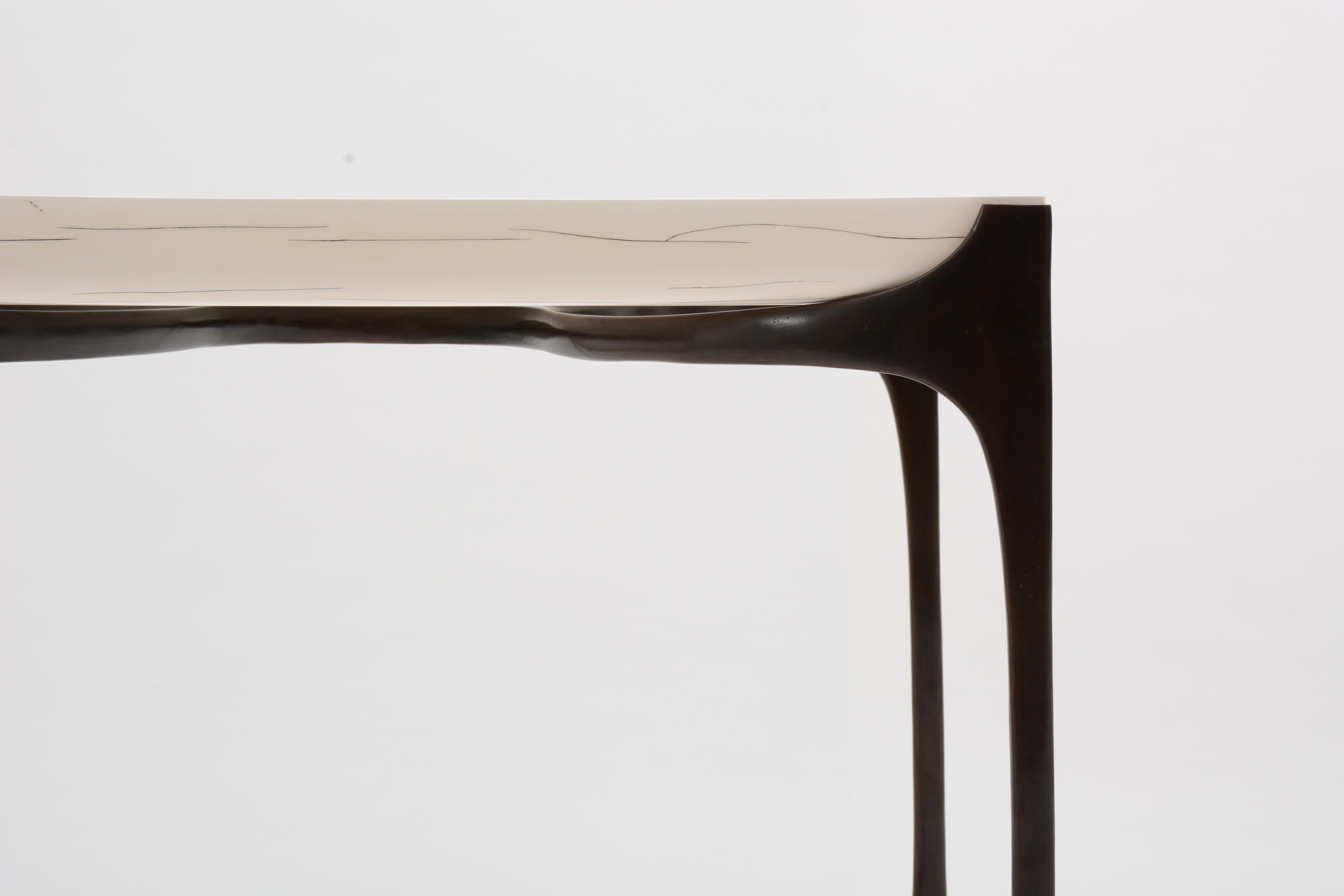 Modern White Gesso Nella Side Table with Dark Bronze Base by Elan Atelier