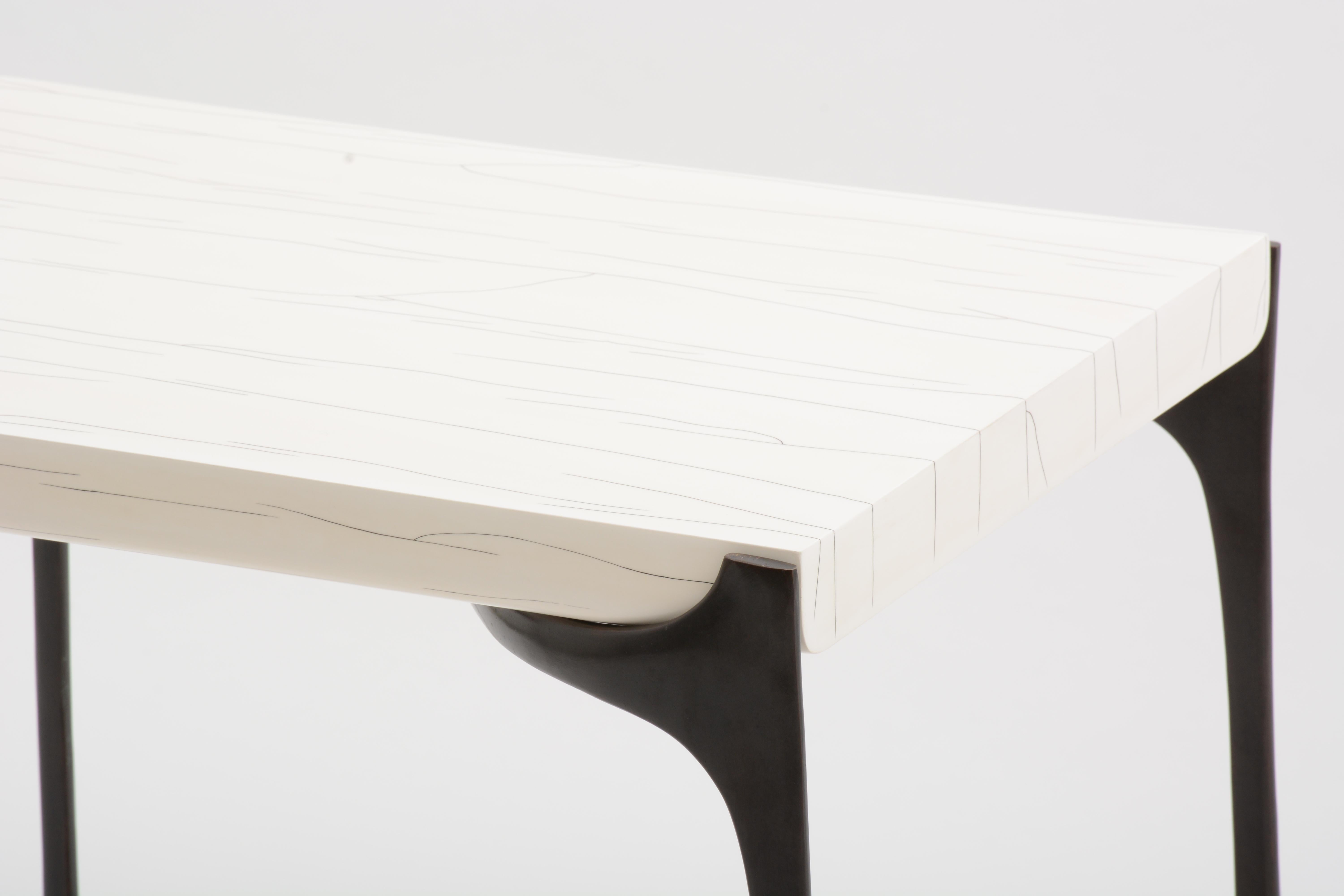 Unknown White Gesso Nella Side Table with Dark Bronze Base by Elan Atelier