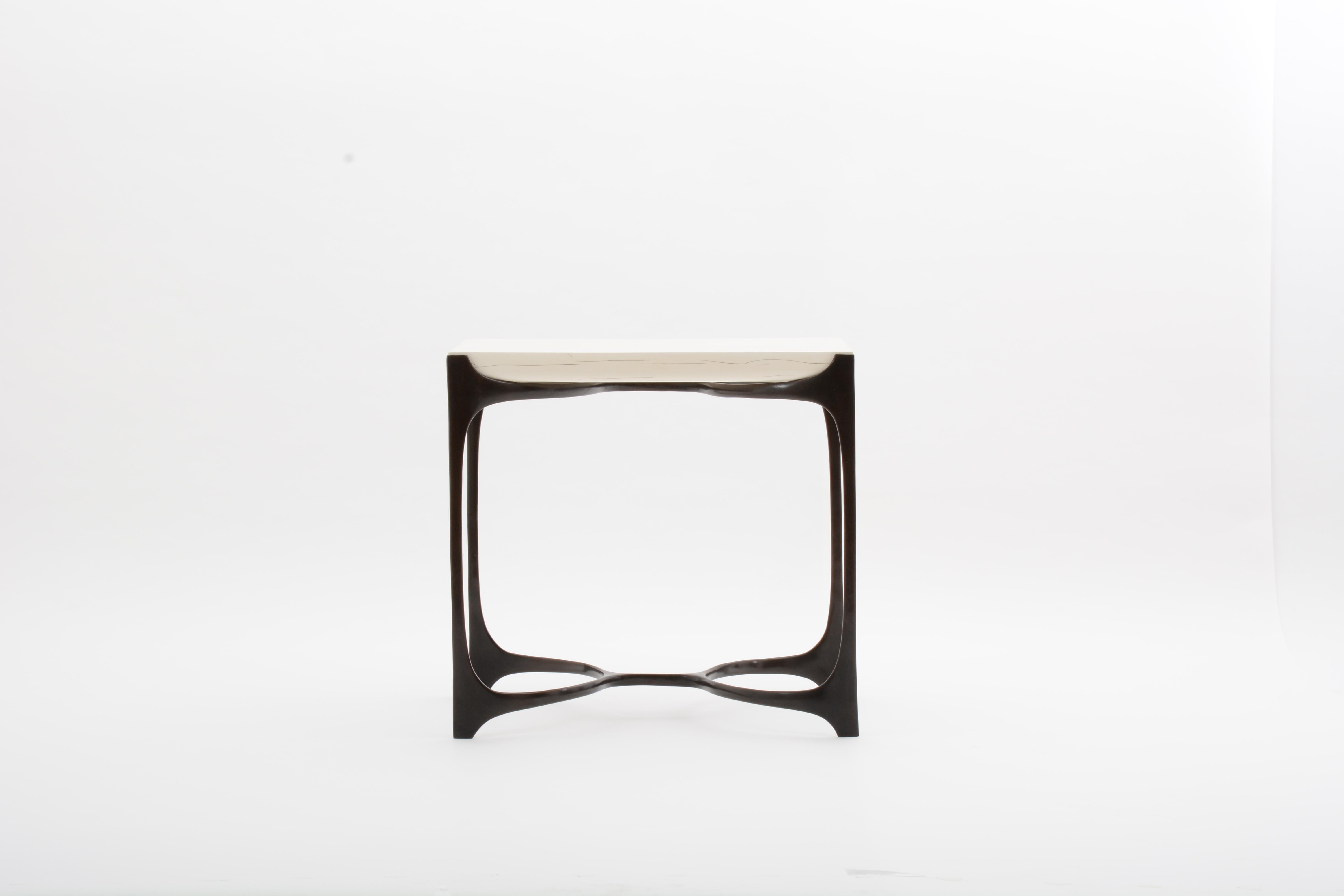 White Gesso Nella Side Table with Dark Bronze Base by Elan Atelier 2