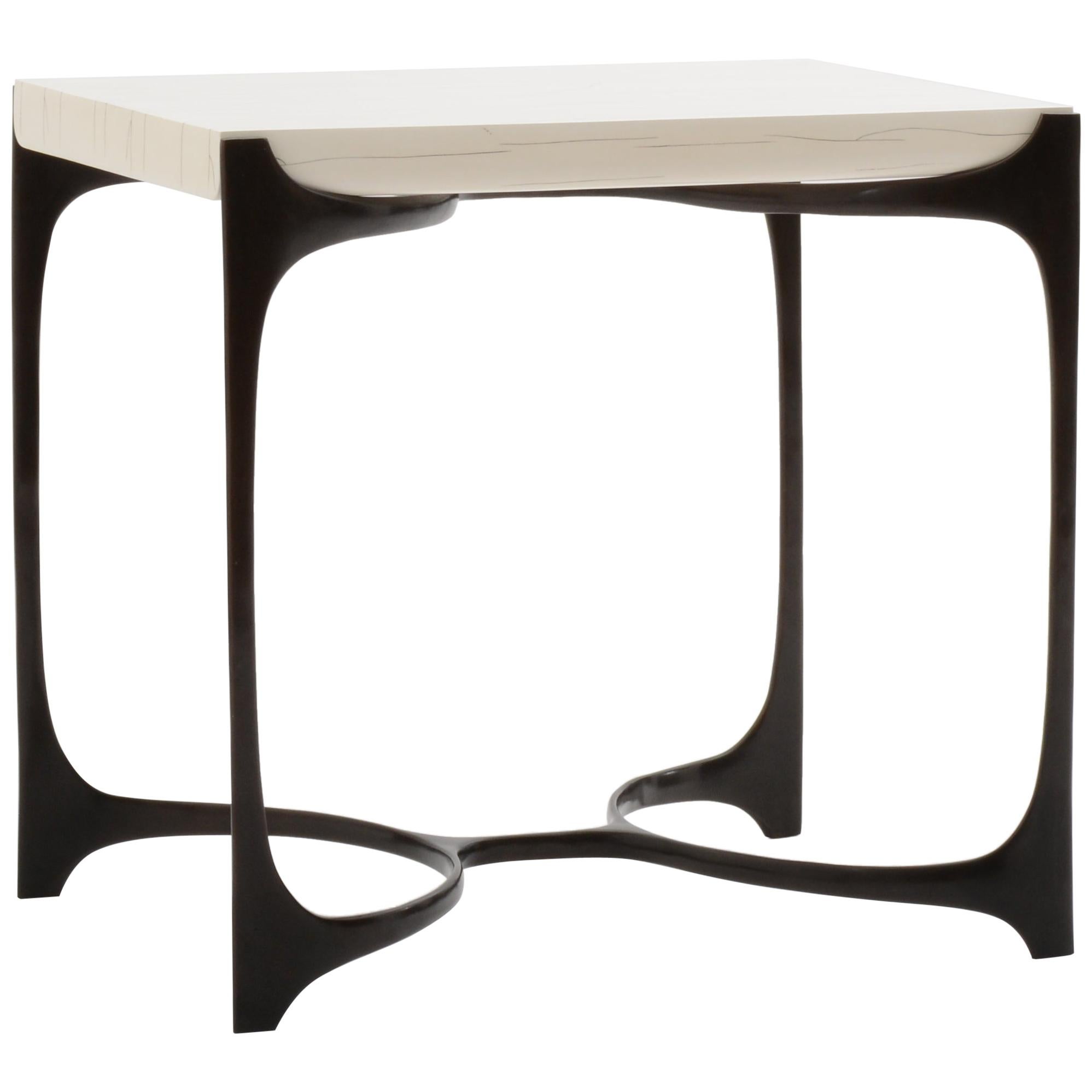 White Gesso Nella Side Table with Dark Bronze Base by Elan Atelier