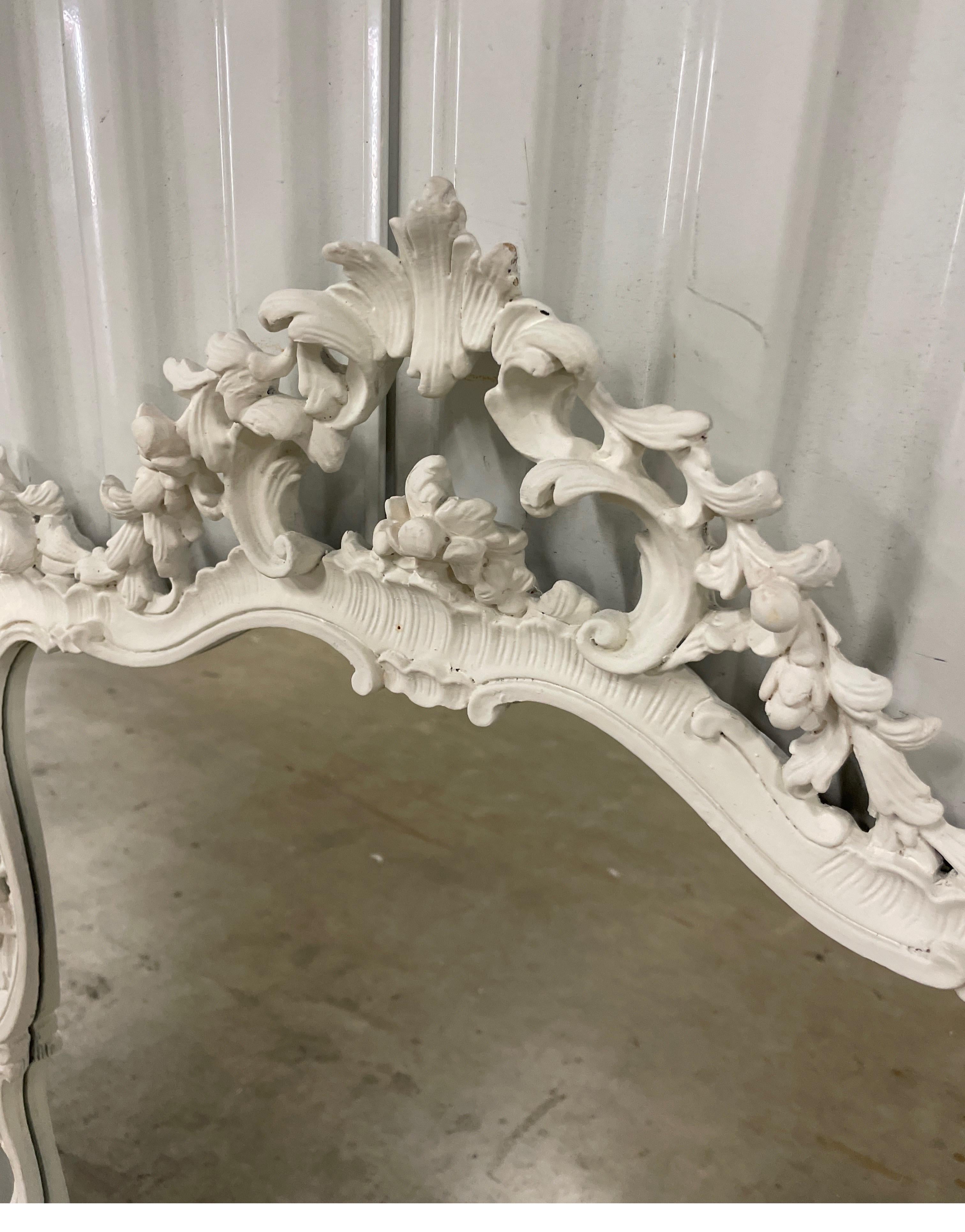Rococo White Gesso Painted Carved Wood Italian Mirror For Sale