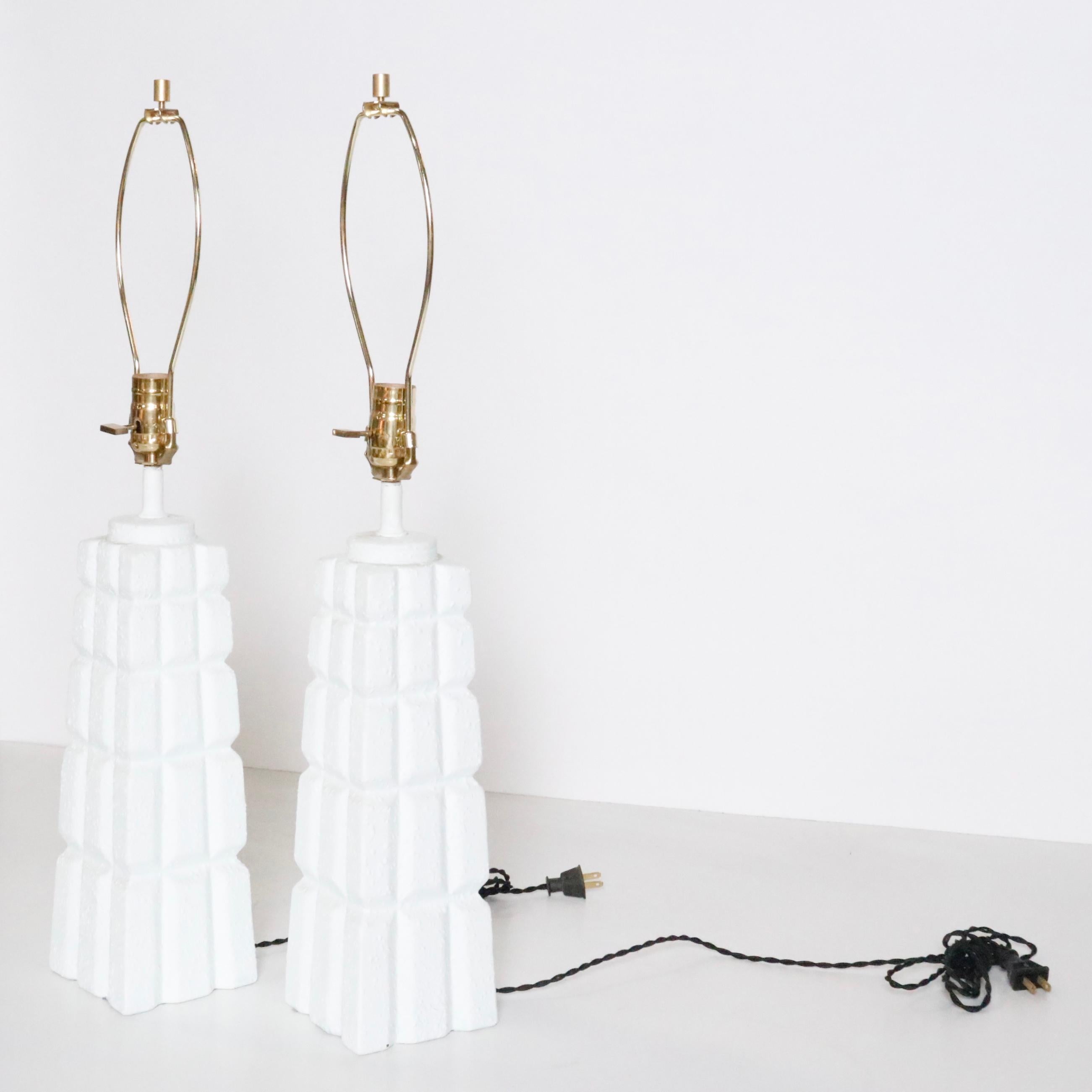 American White Gesso Table Lamps, a Pair For Sale