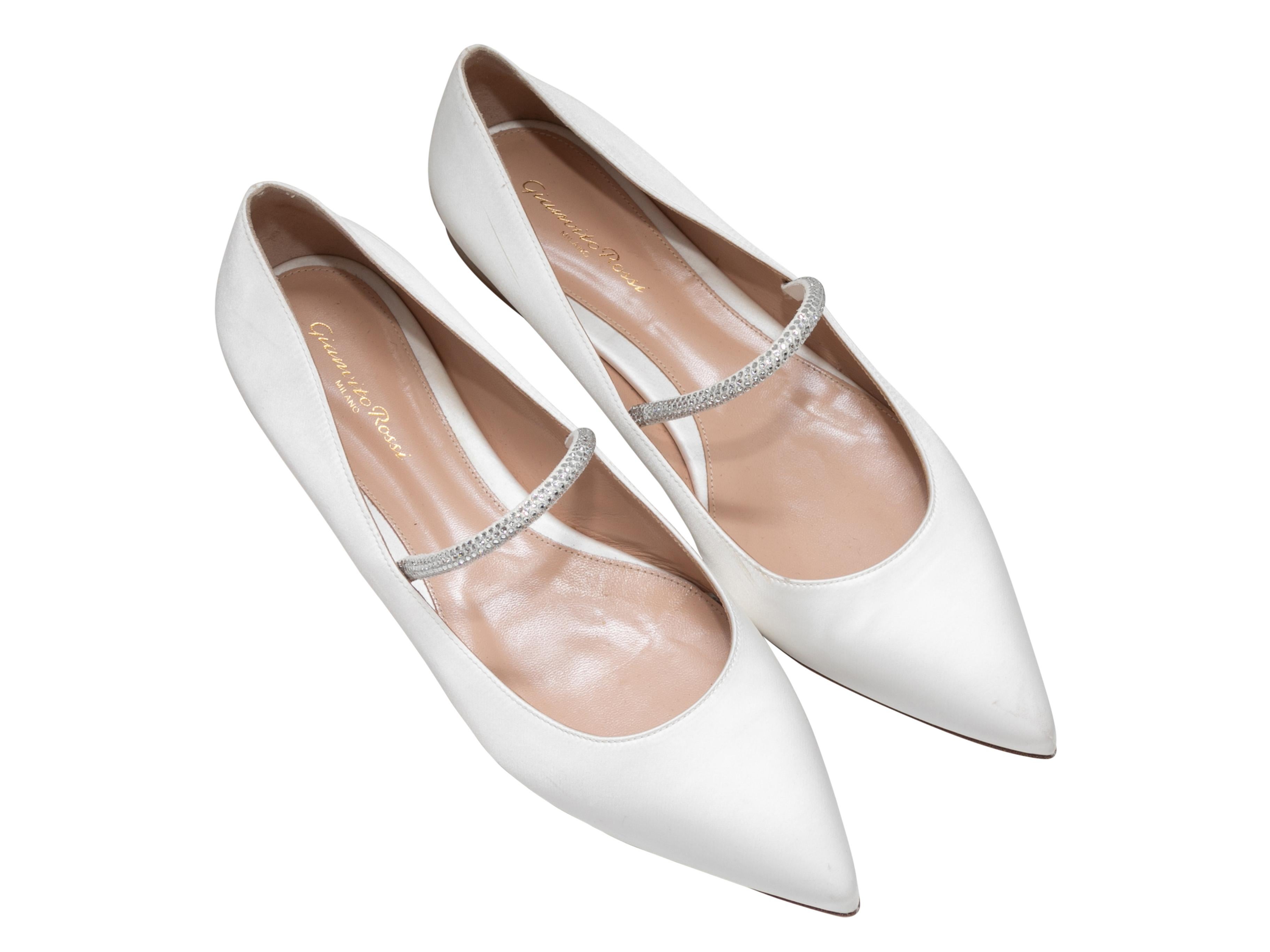 Gray White Gianvito Rossi Pointed-Toe Mary Jane Ballet Flats Size 41 For Sale