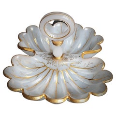 White Gilded Opaline Glass Serving Dish, Kidney Shaped, Late 19th Century