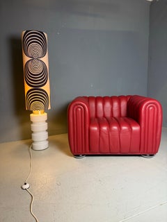 White Glass 59 inch floor lamp- 3-way switch- seventies lampshade -Germany-