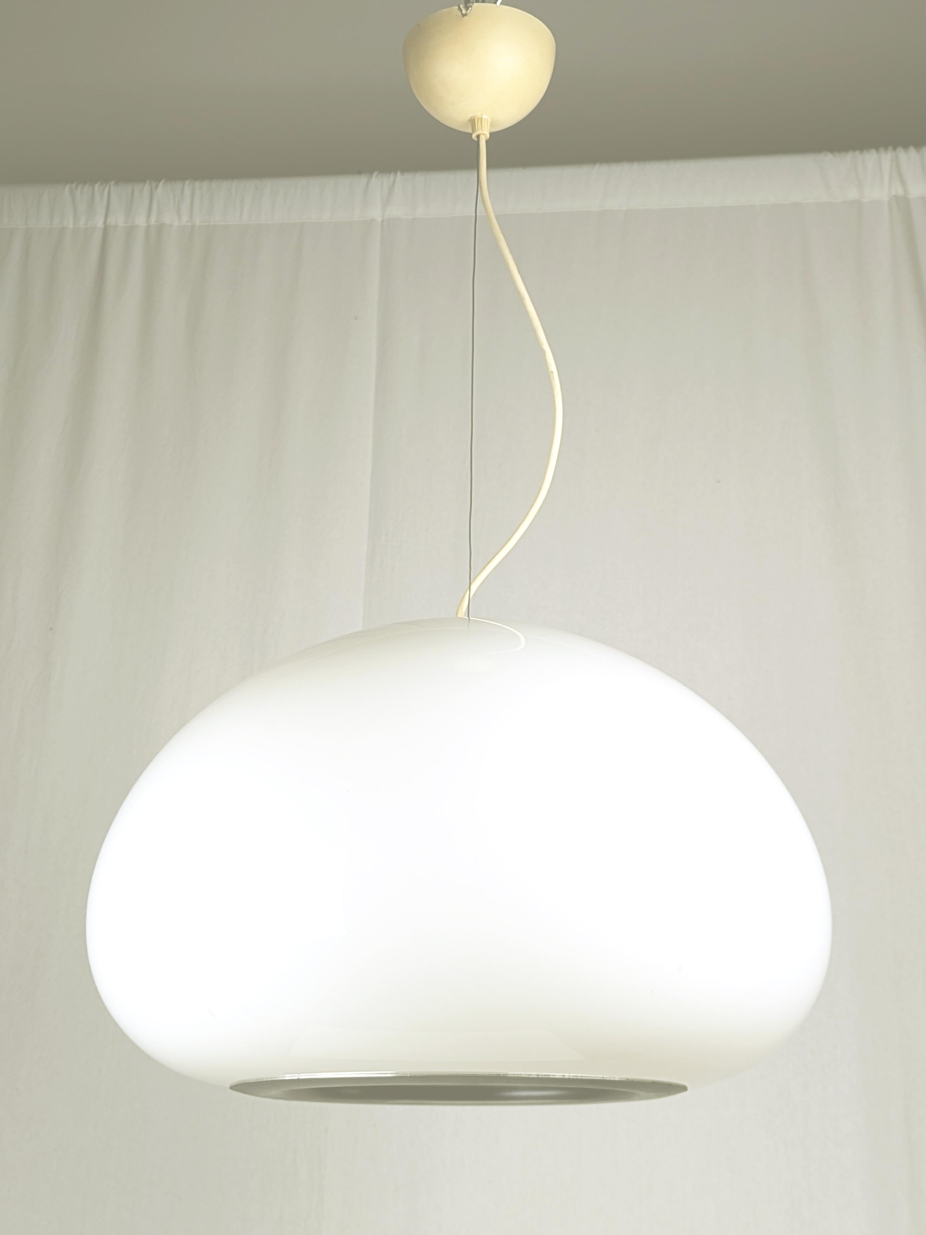 Italian White Glass, Aluminum & Plastic Black & White Pendant by Castiglioni for Flos For Sale