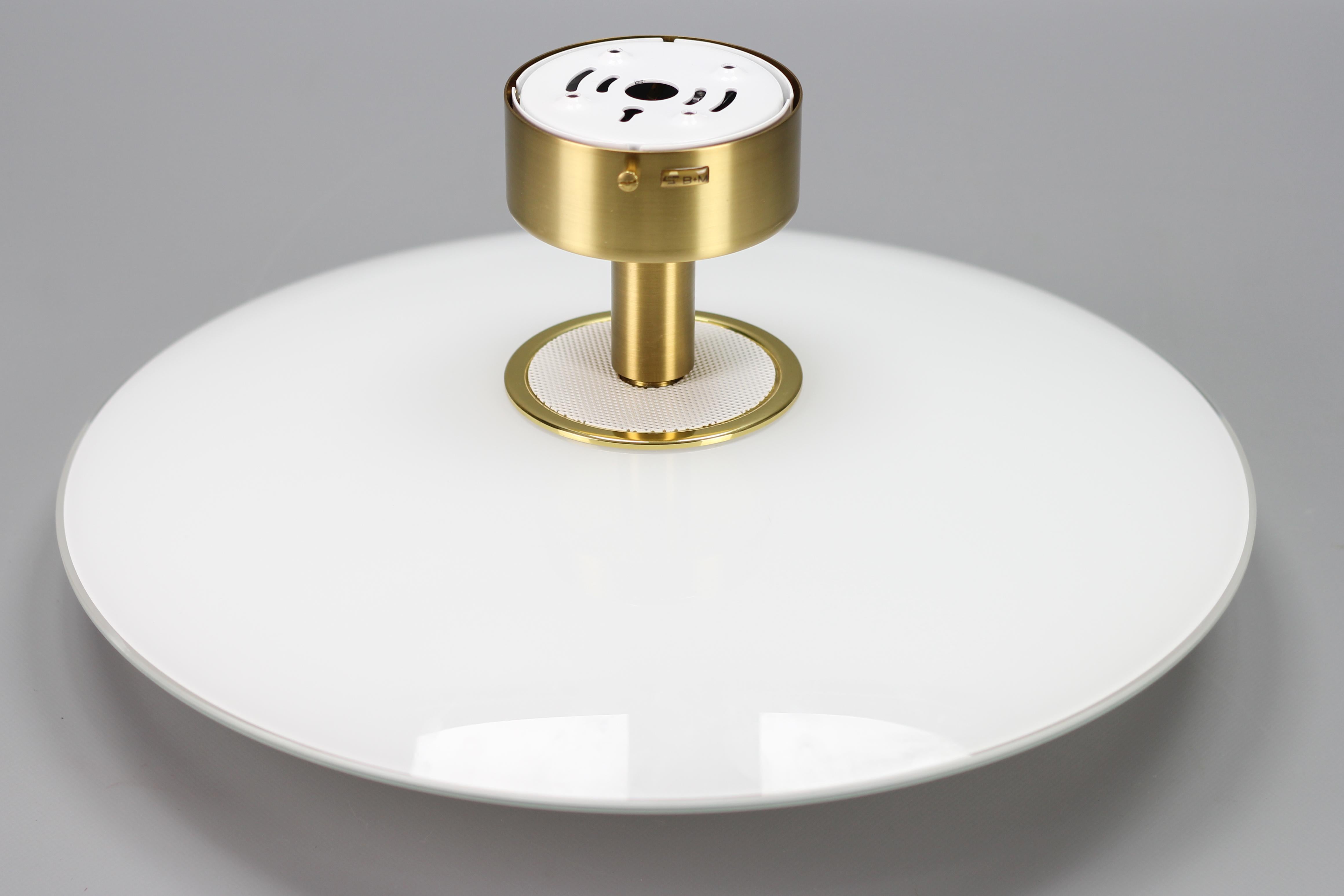 White Glass and Brass Flush Mount by B + M Leuchten, Germany For Sale 5