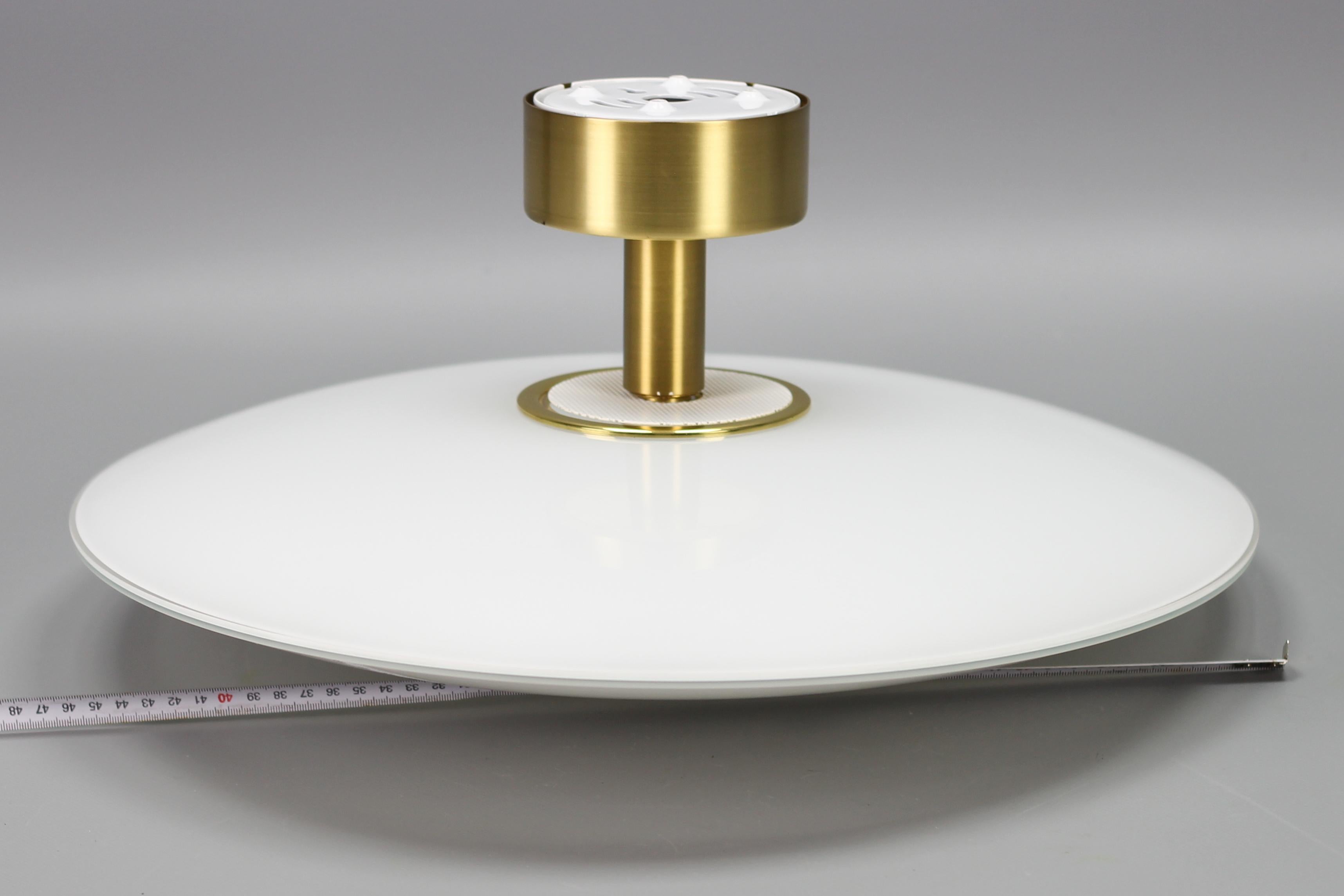 White Glass and Brass Flush Mount by B + M Leuchten, Germany For Sale 9