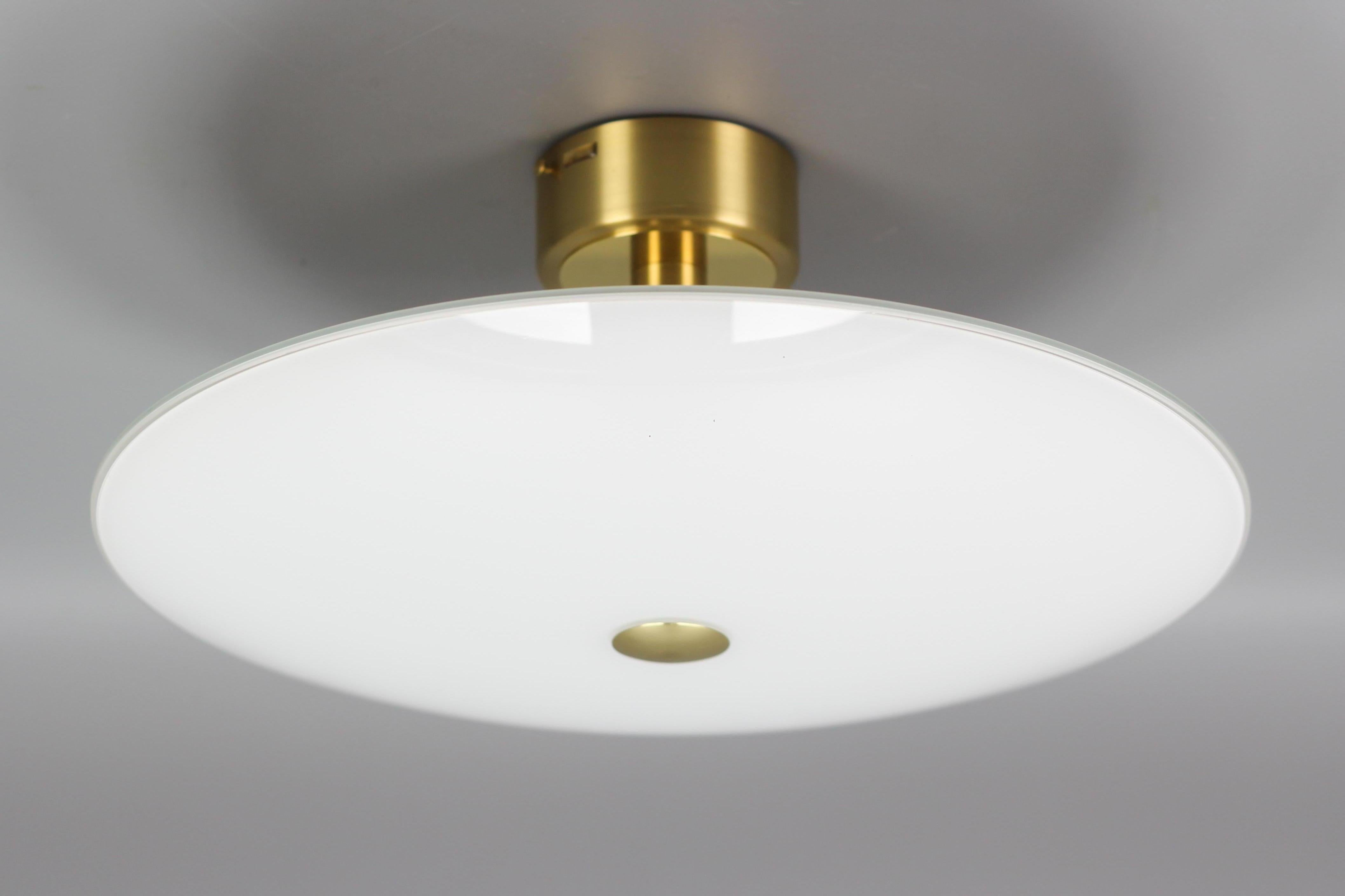 White Glass and Brass Flush Mount by B + M Leuchten, Germany For Sale 12