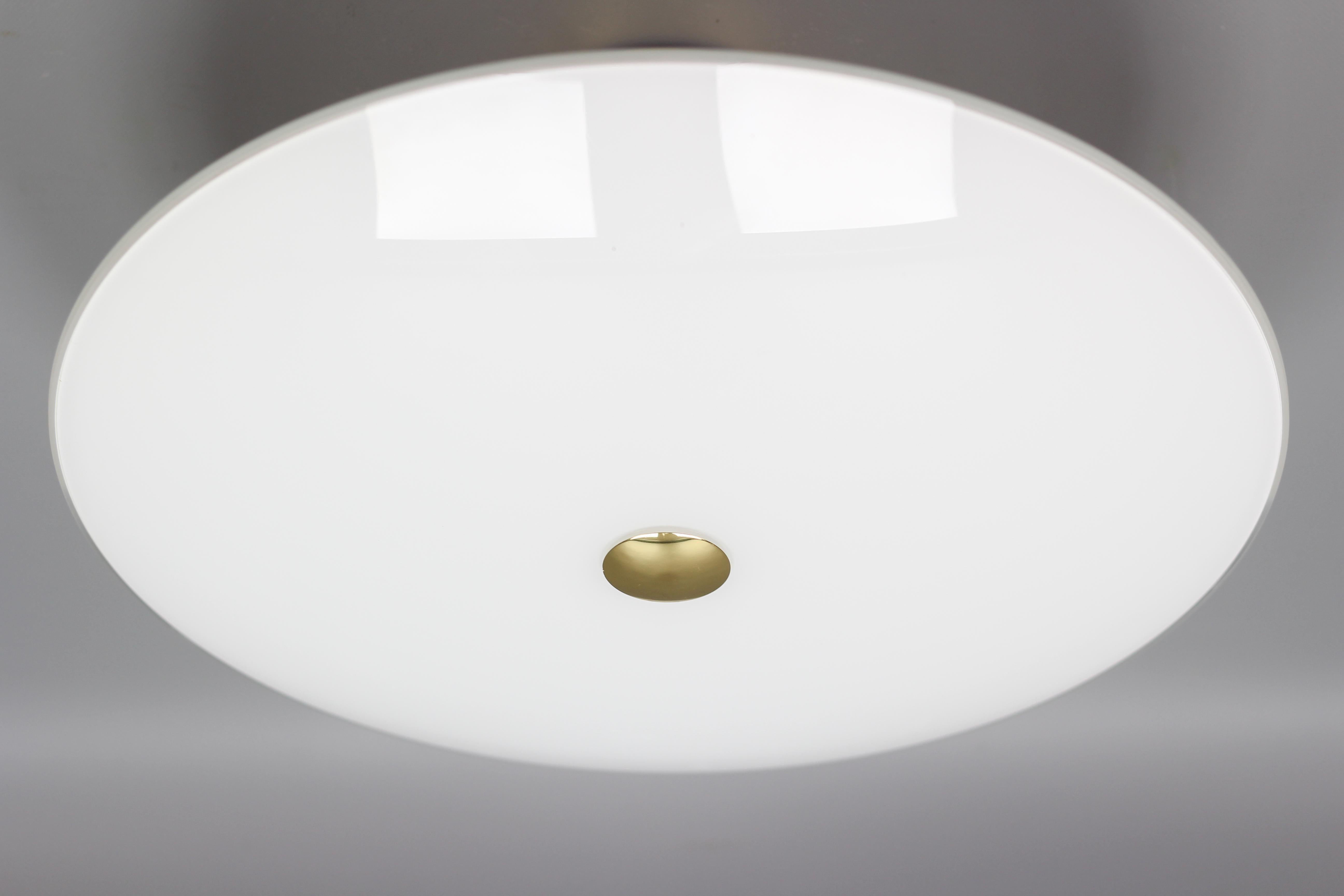 White Glass and Brass Flush Mount by B + M Leuchten, Germany In Good Condition For Sale In Barntrup, DE
