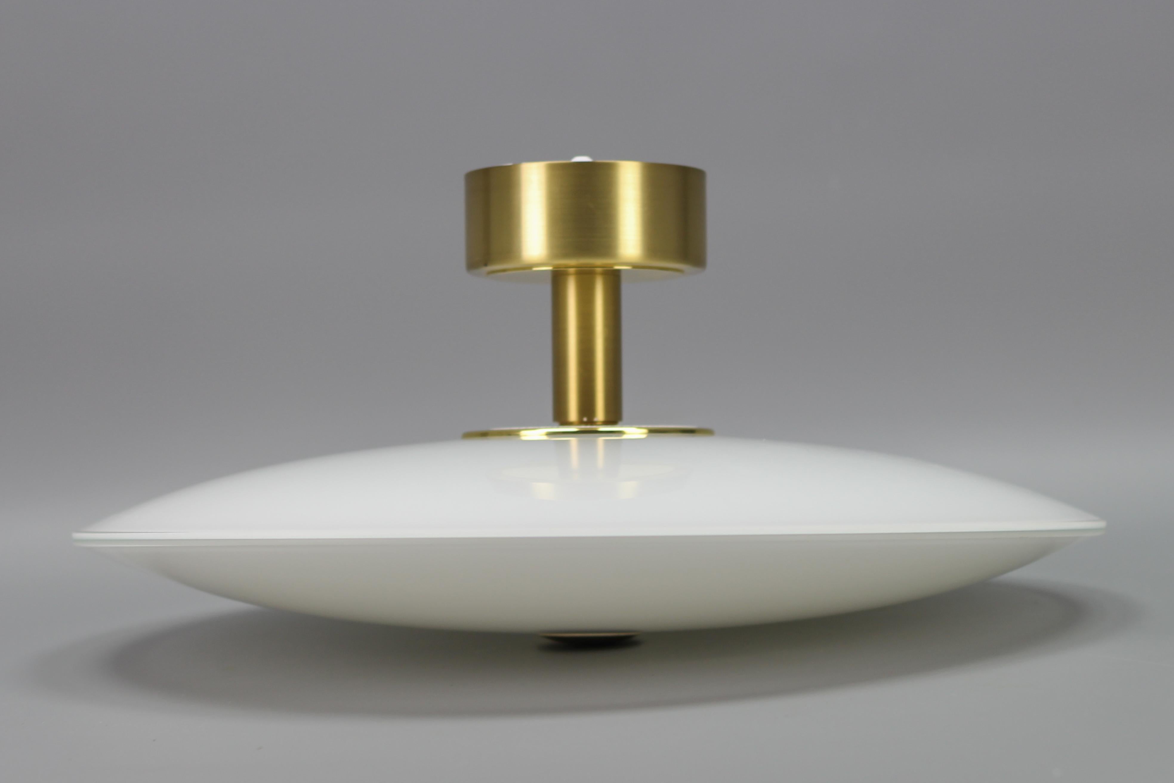 White Glass and Brass Flush Mount by B + M Leuchten, Germany For Sale 3