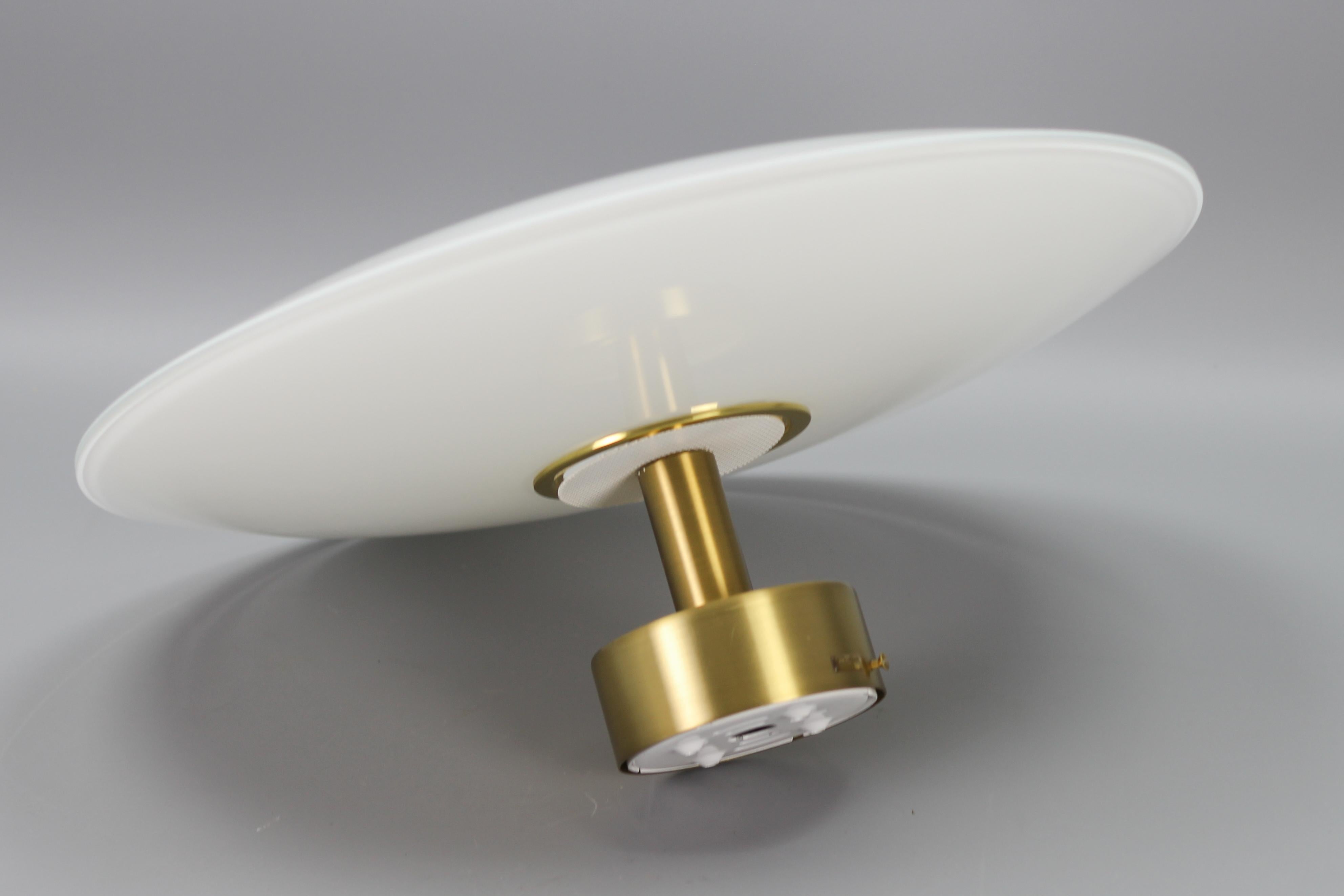 White Glass and Brass Flush Mount by B + M Leuchten, Germany For Sale 4