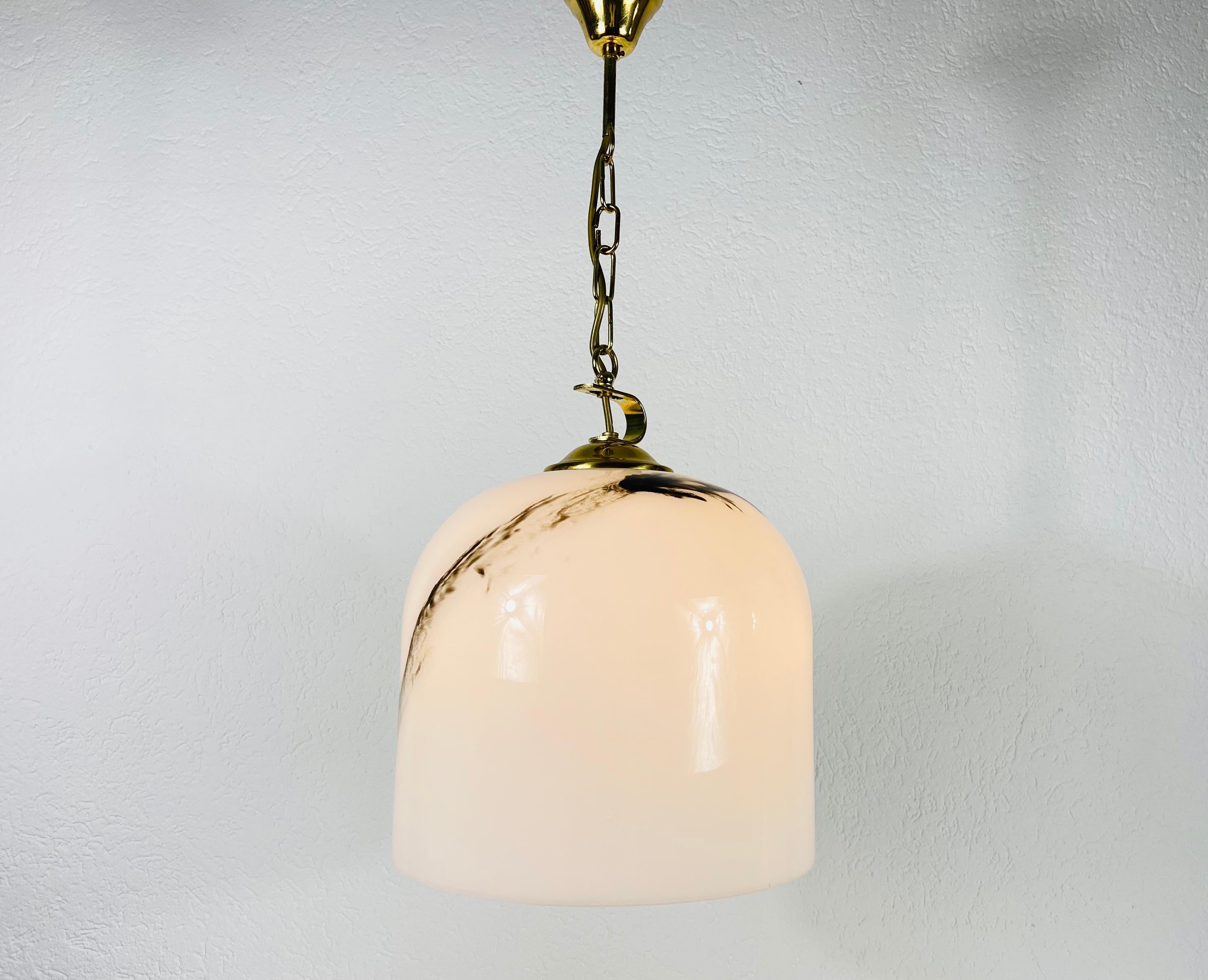 White Glass and Brass Hanging Lamp by Peill & Putzler, 1970s, Germany For Sale 7