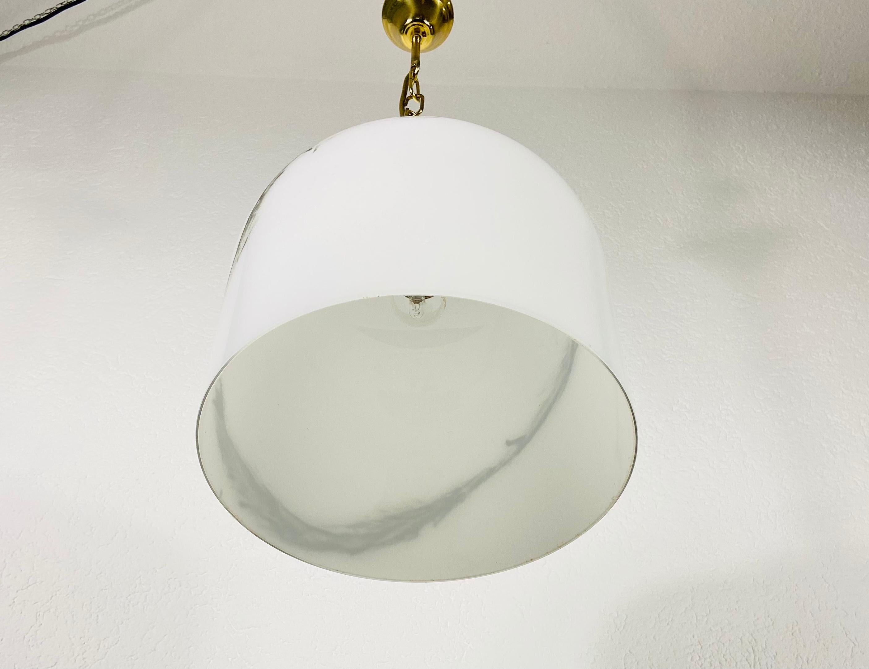Late 20th Century White Glass and Brass Hanging Lamp by Peill & Putzler, 1970s, Germany For Sale