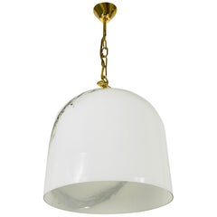 Retro White Glass and Brass Hanging Lamp by Peill & Putzler, 1970s, Germany