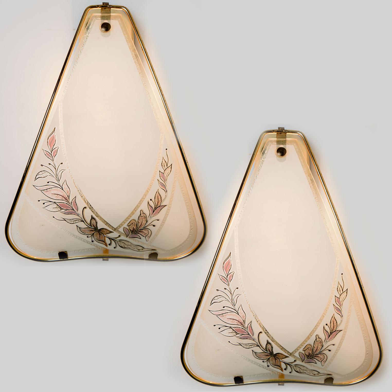 White Glass and Brass Ornate Flower Wall Sconces For Sale 4