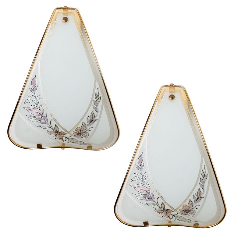 White Glass and Brass Ornate Flower Wall Sconces For Sale at 1stDibs
