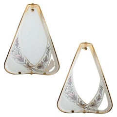 White Glass and Brass Ornate Flower Wall Sconces