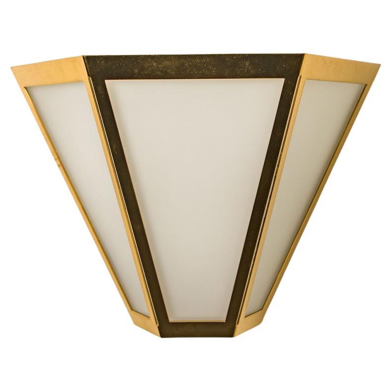 White Glass and Brass Pyramid Wall Lights by Limburg, 1970s For Sale