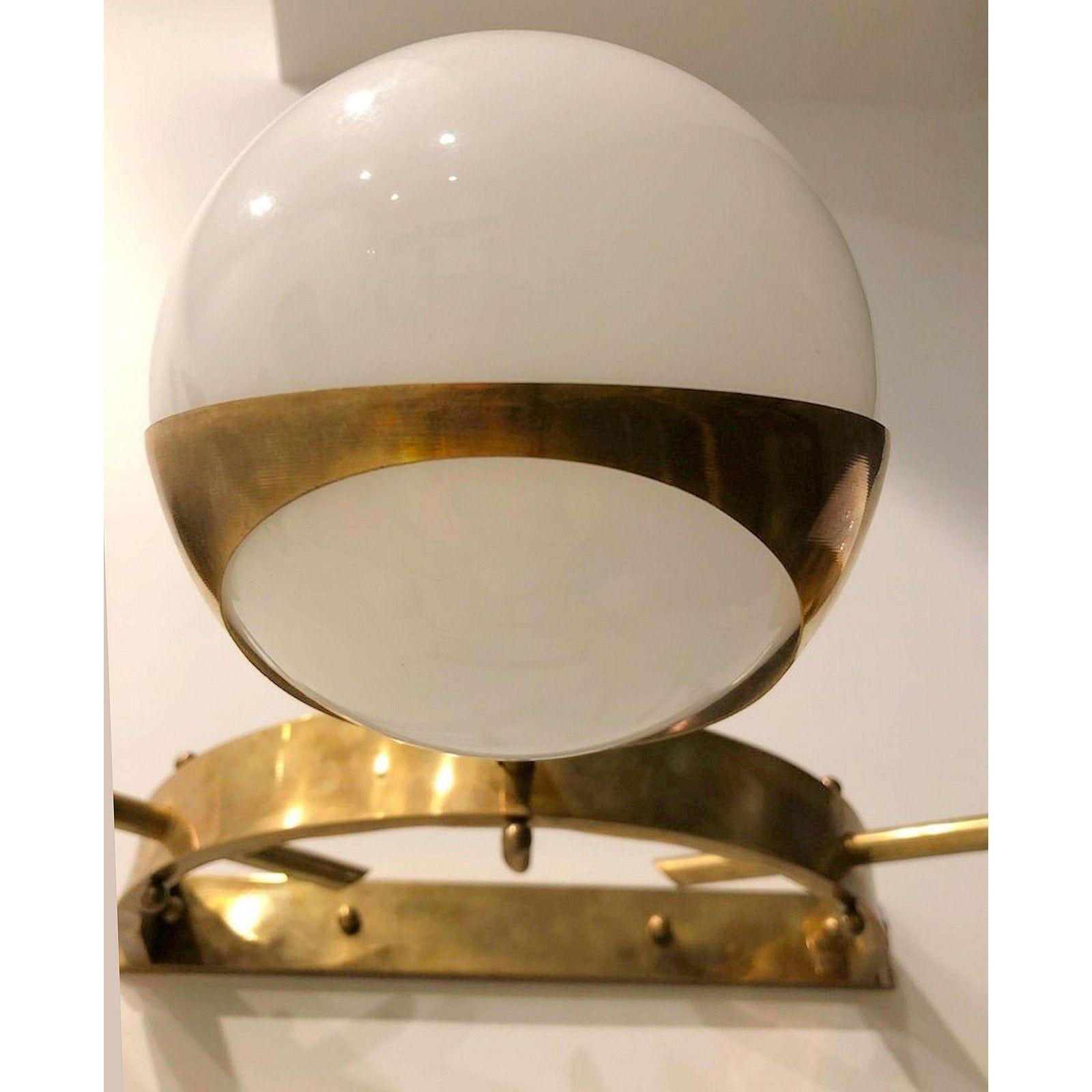 White Glass and Brass Sconces, Italy For Sale 1