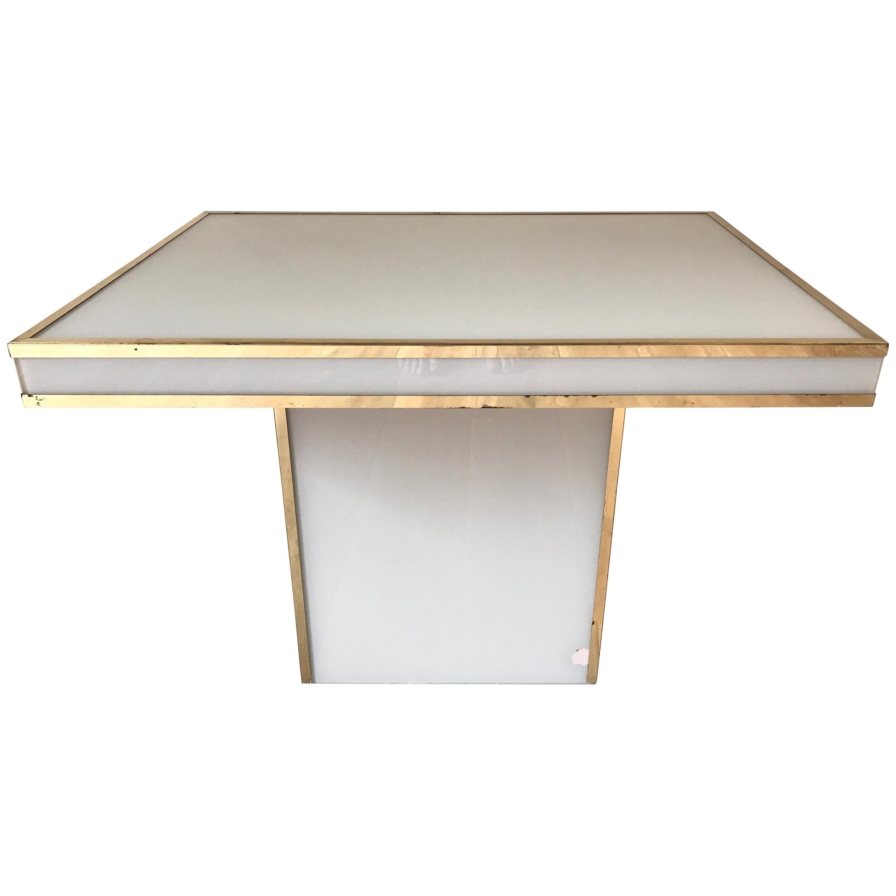 White Glass and Brass Table by Rougier