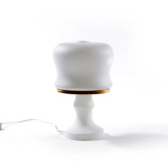 White Glass And Brass Table Lamp By Osvetlovaci Sklo, Czechoslovakia 1970s