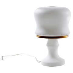 White Glass And Brass Table Lamp By Osvetlovaci Sklo, Czechoslovakia 1970s