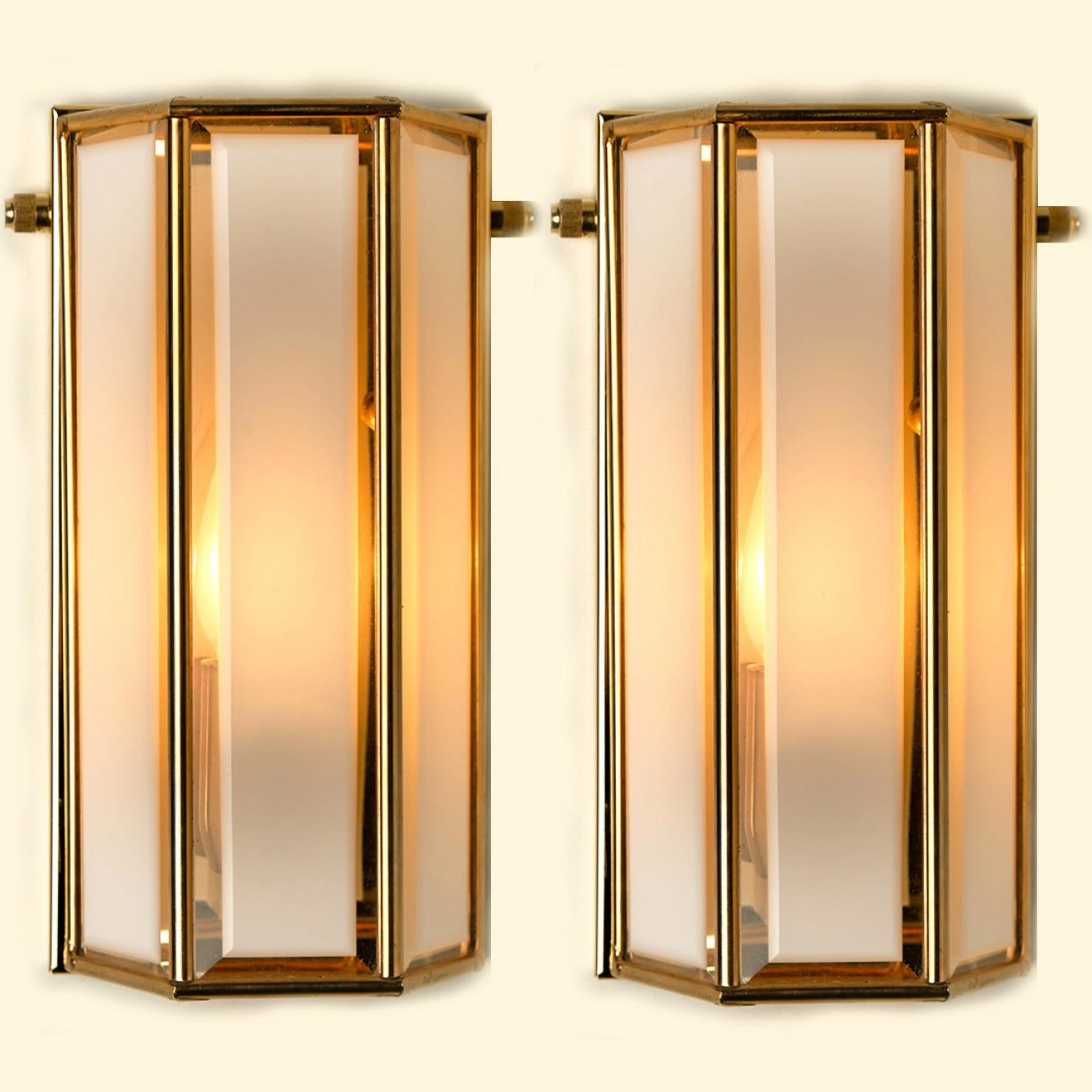 Other White Glass and Brass Wall Lights by Glashütte Limburg, 1970s For Sale