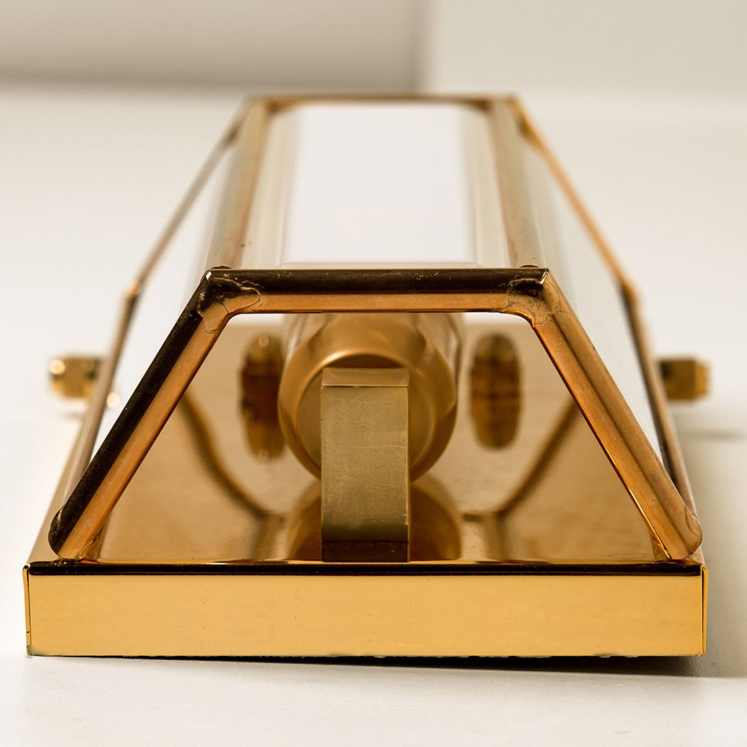Late 20th Century White Glass and Brass Wall Lights by Glashütte Limburg, 1970s For Sale