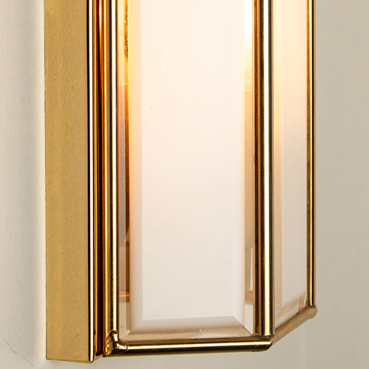 White Glass and Brass Wall Lights by Glashütte Limburg, 1970s For Sale 2