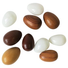 White Glass and Brown Blonde Wood Bird Eggs, Set of 10