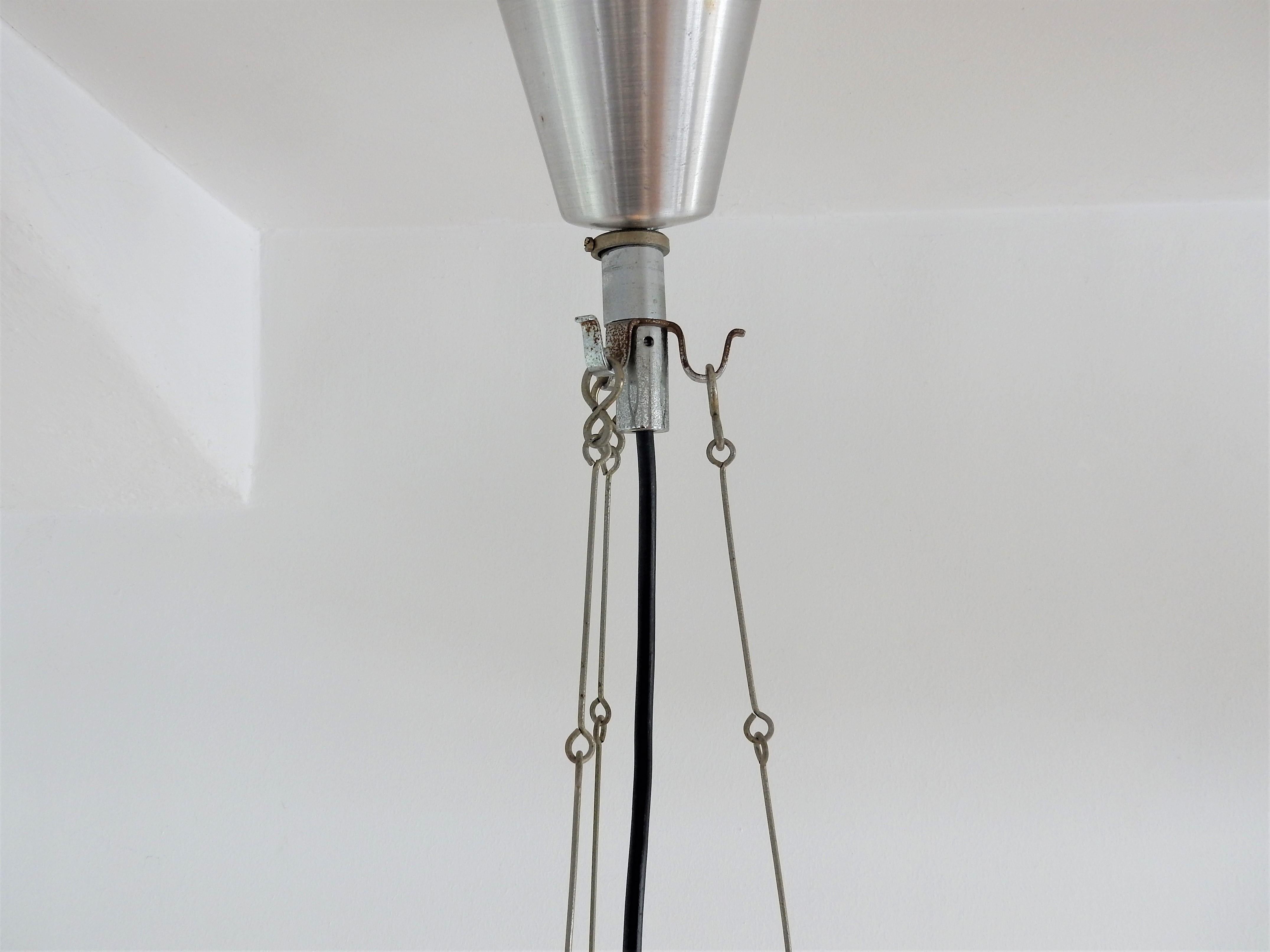Mid-Century Modern White Glass and Chrome Pendant Lamp by Herbert Proft for Glashütte Limburg