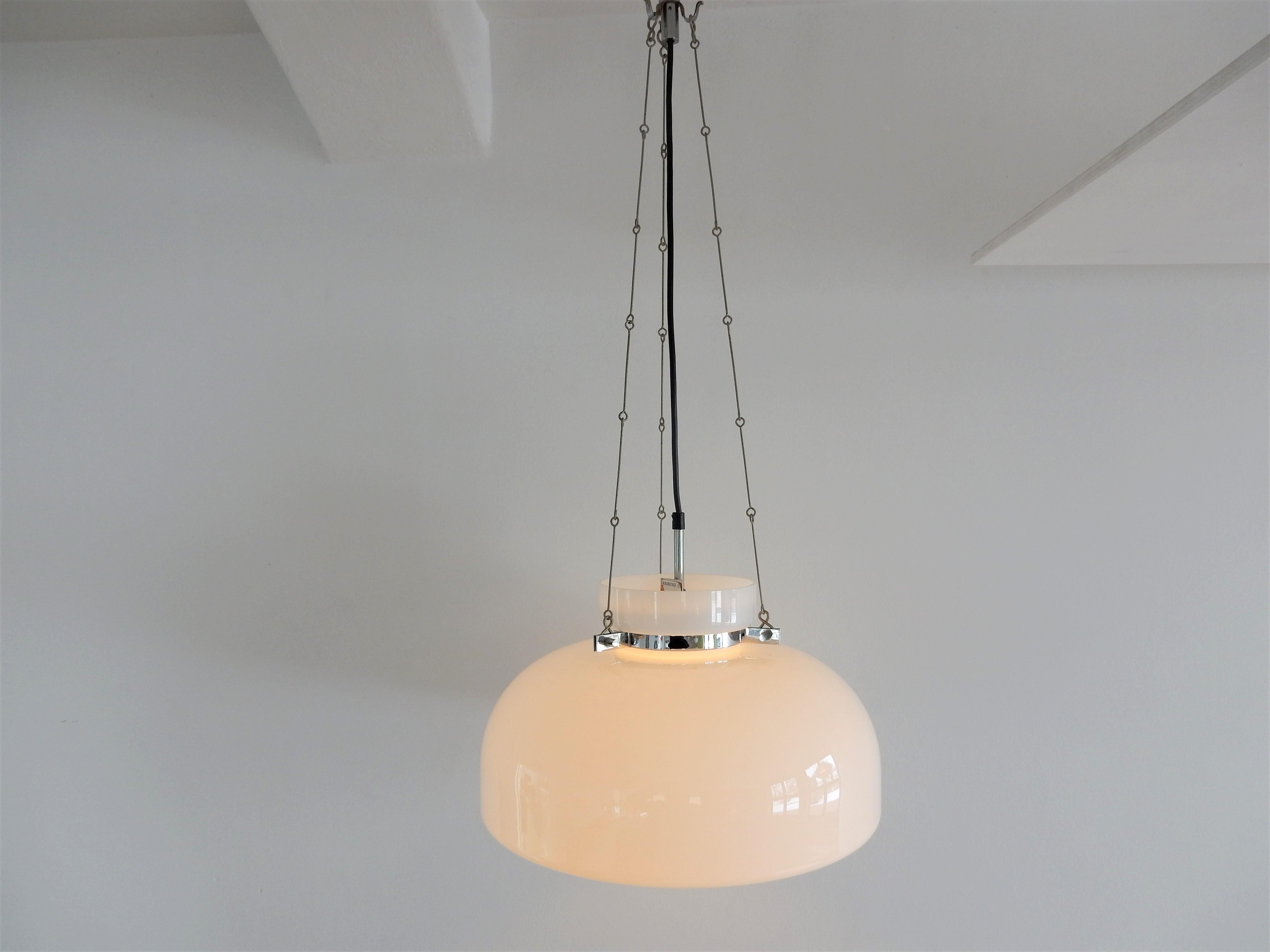 Late 20th Century White Glass and Chrome Pendant Lamp by Herbert Proft for Glashütte Limburg