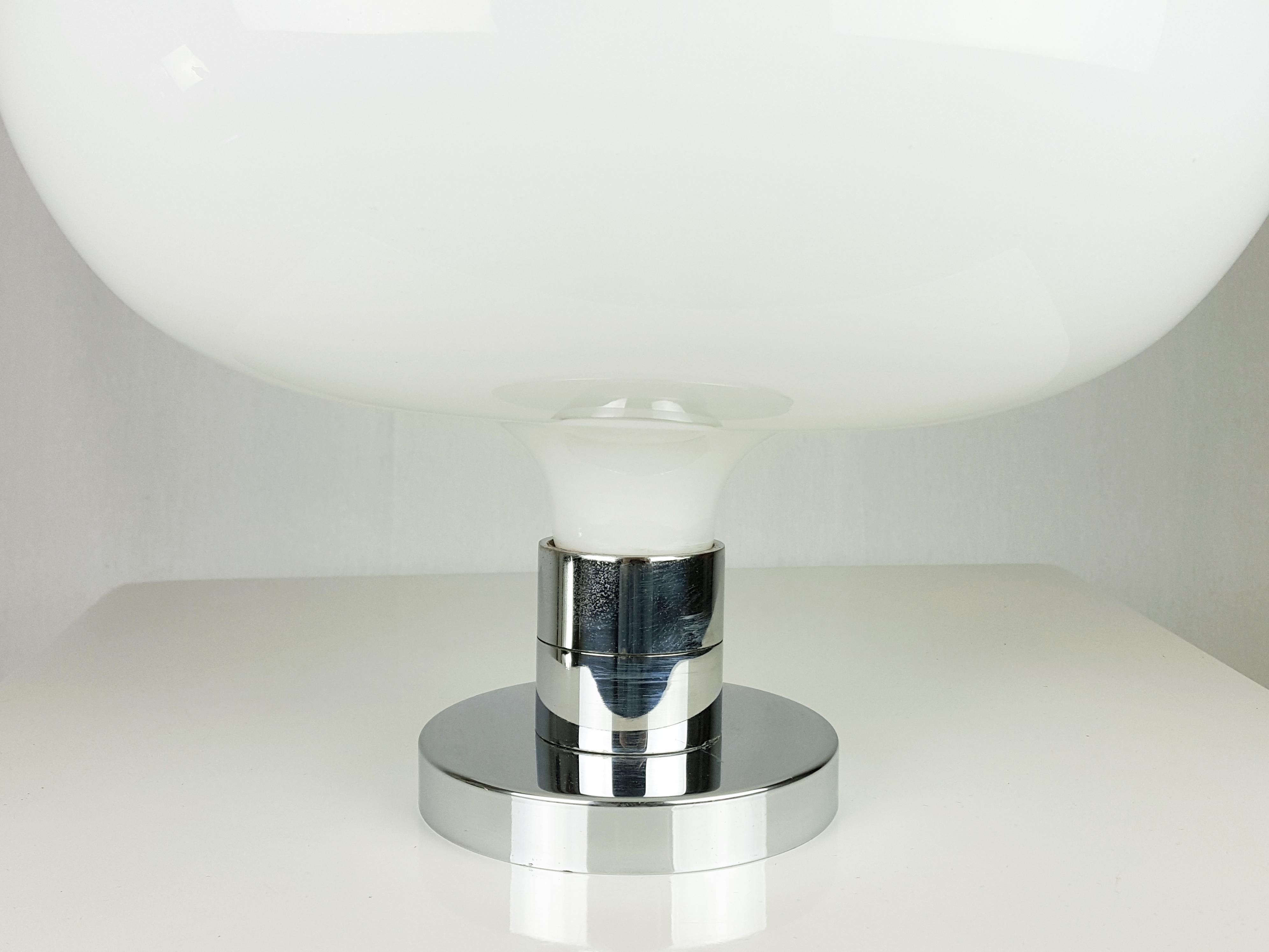 Space Age White Glass and Chromed Metal AM5N Flush Mount by F. Albini F. Helg for Sirrah