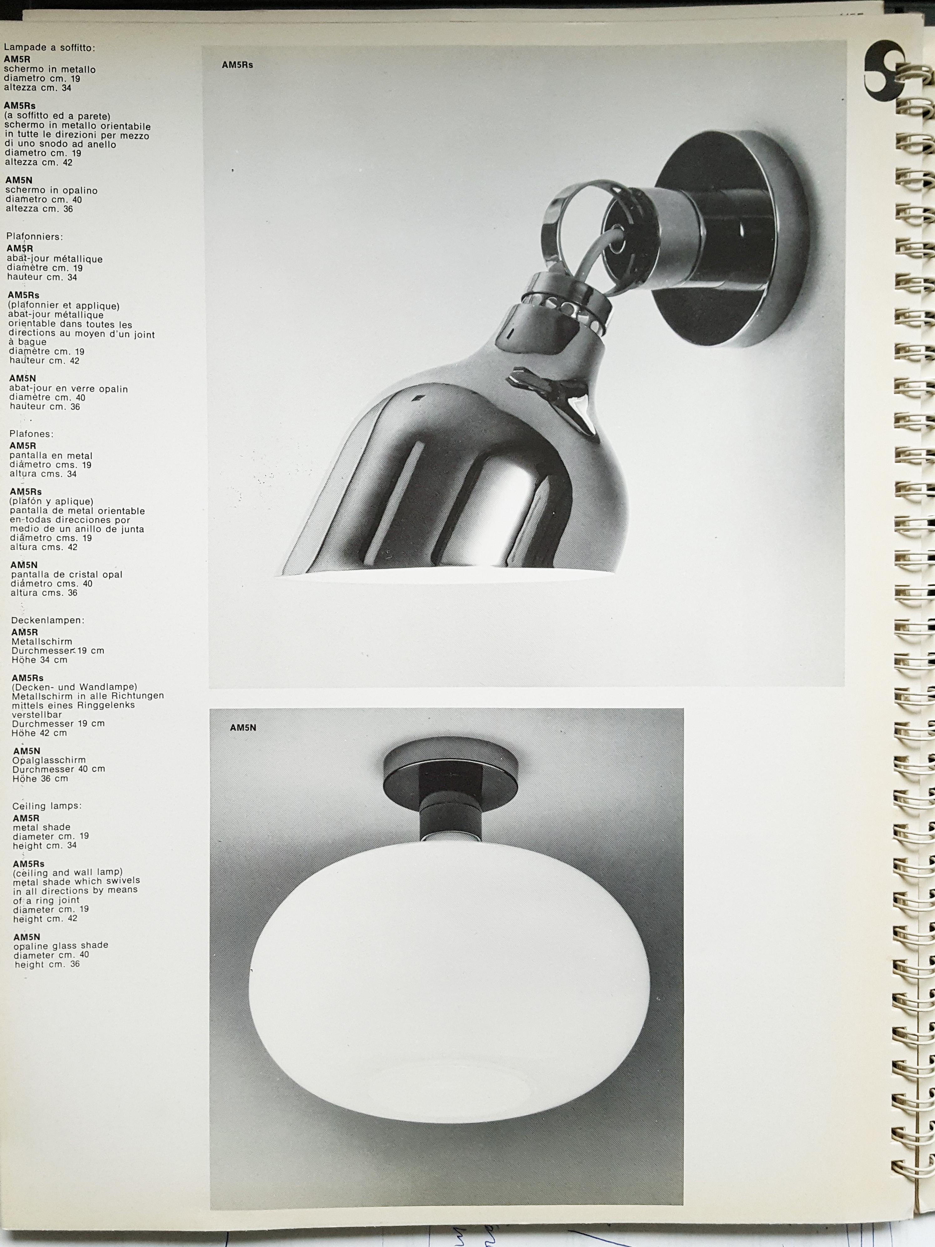 Mid-20th Century White Glass and Chromed Metal AM5N Flush Mount by F. Albini F. Helg for Sirrah