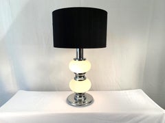 White Glass and Chromed Metal Table Lamp by Sölken Leuchten, 1970s