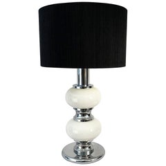 White Glass and Chromed Metal Table Lamp by Sölken Leuchten, 1970s