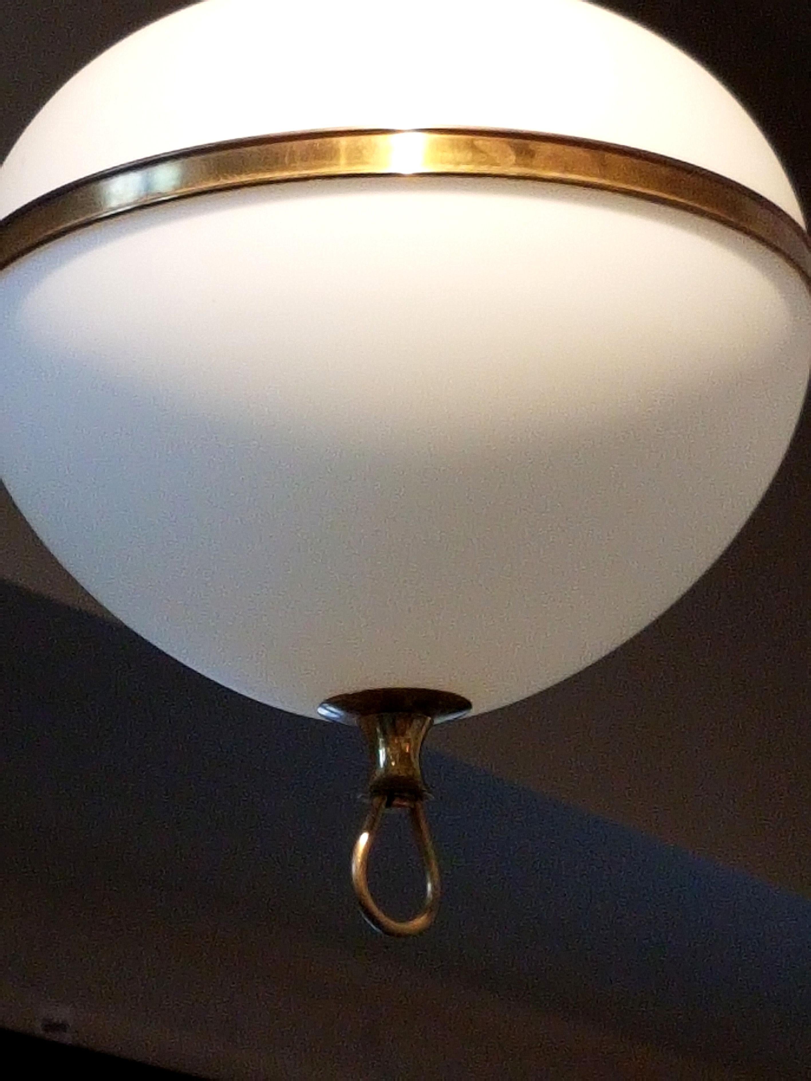 White Glass and Brass Mid-Century Modern Lantern, Stilnovo Style, 1960s 1
