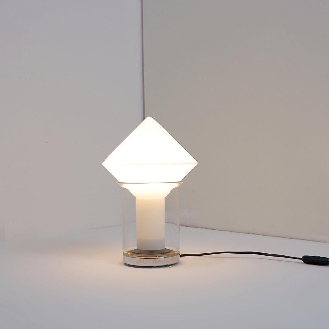 White glass & chrome Peill & Putzler table lamp, 1970 For Sale 3