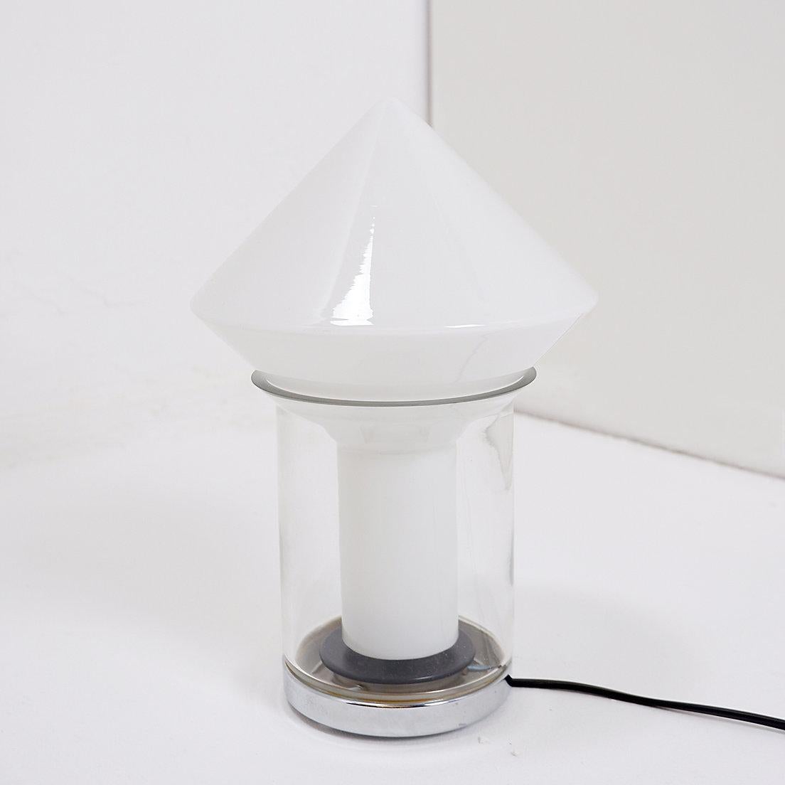 Space Age White glass & chrome Peill & Putzler table lamp, 1970 For Sale