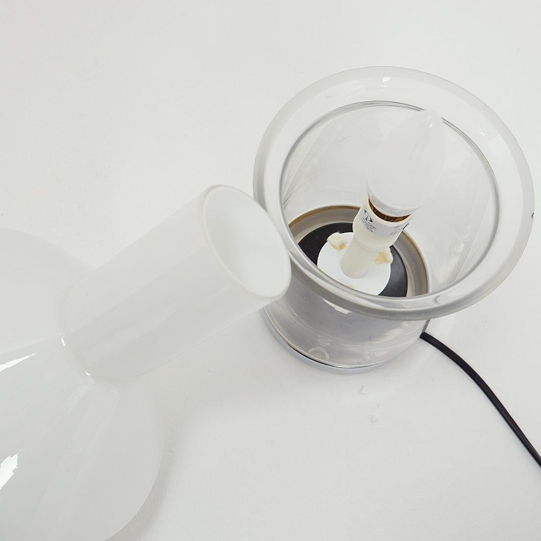 German White glass & chrome Peill & Putzler table lamp, 1970 For Sale