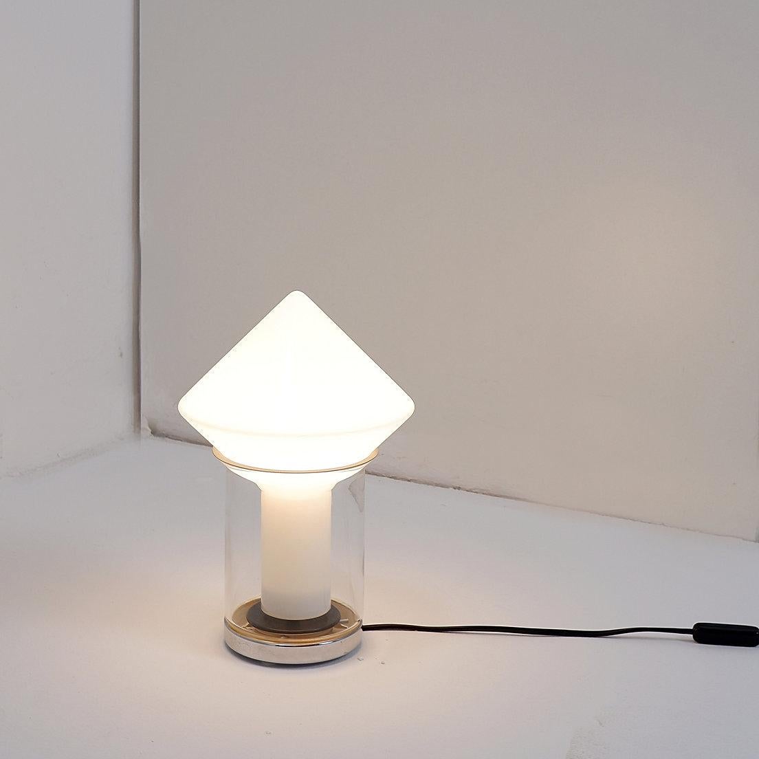 White glass & chrome Peill & Putzler table lamp, 1970 For Sale 1